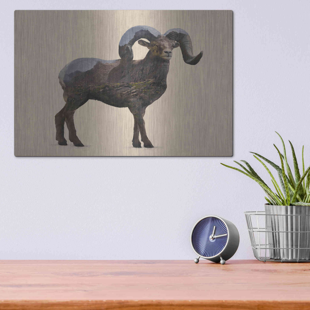 Luxe Metal Art 'Rocky Mountain Bighorn' by Davies Babies, Metal Wall Art,16x12