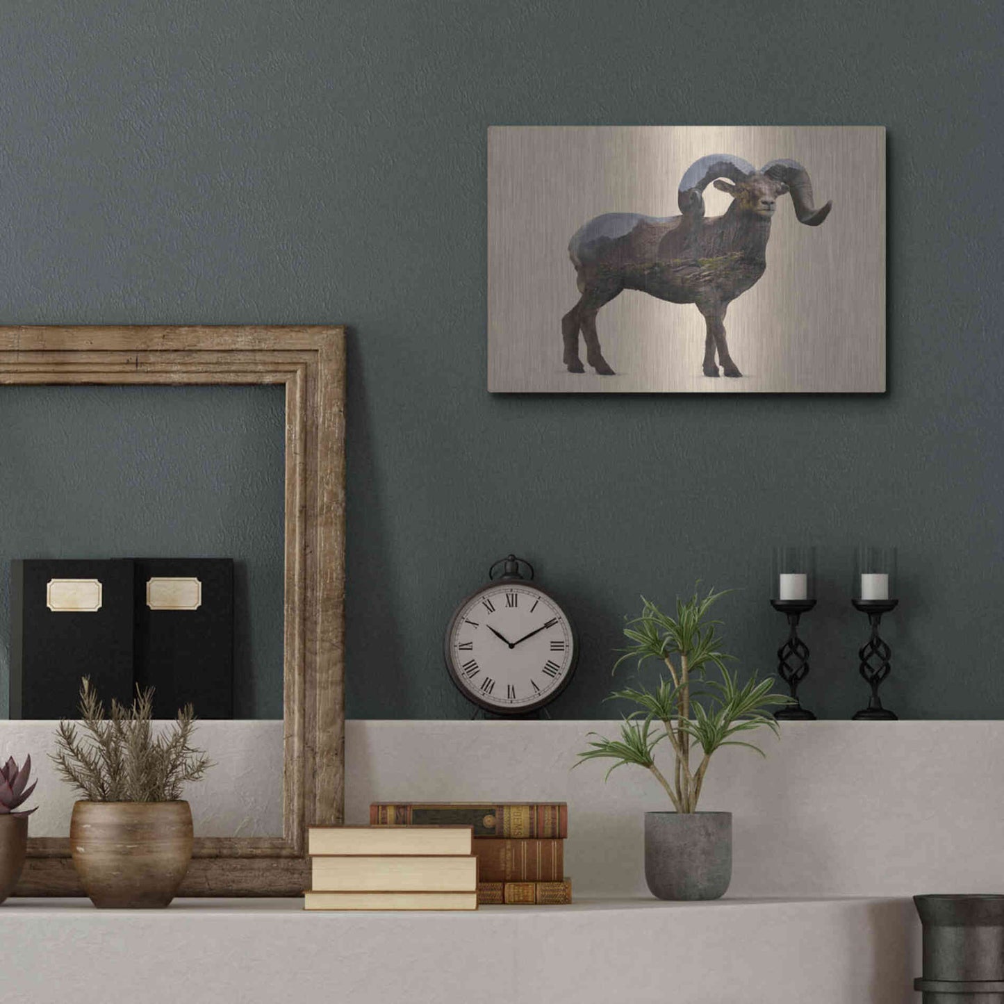 Luxe Metal Art 'Rocky Mountain Bighorn' by Davies Babies, Metal Wall Art,16x12