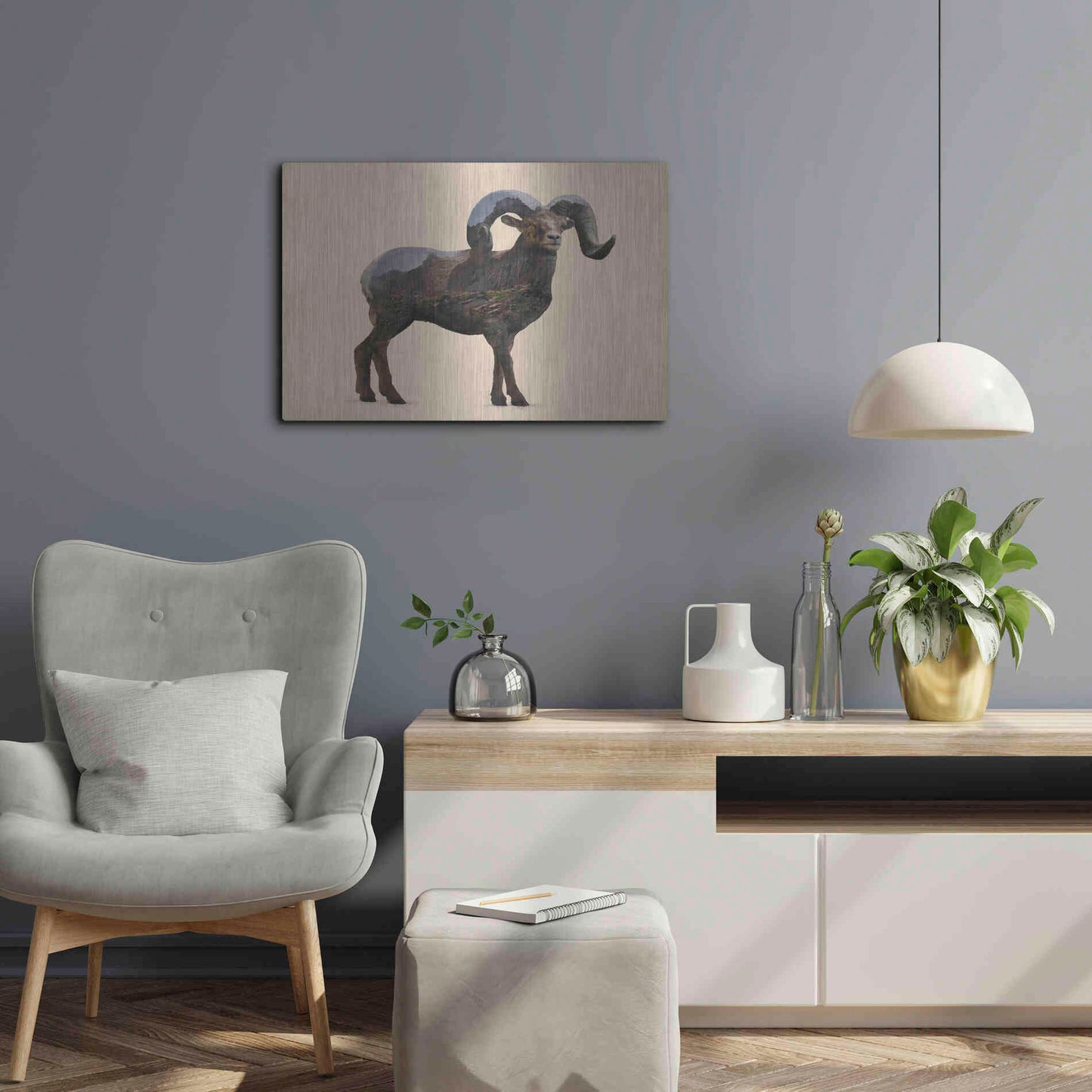 Luxe Metal Art 'Rocky Mountain Bighorn' by Davies Babies, Metal Wall Art,24x16