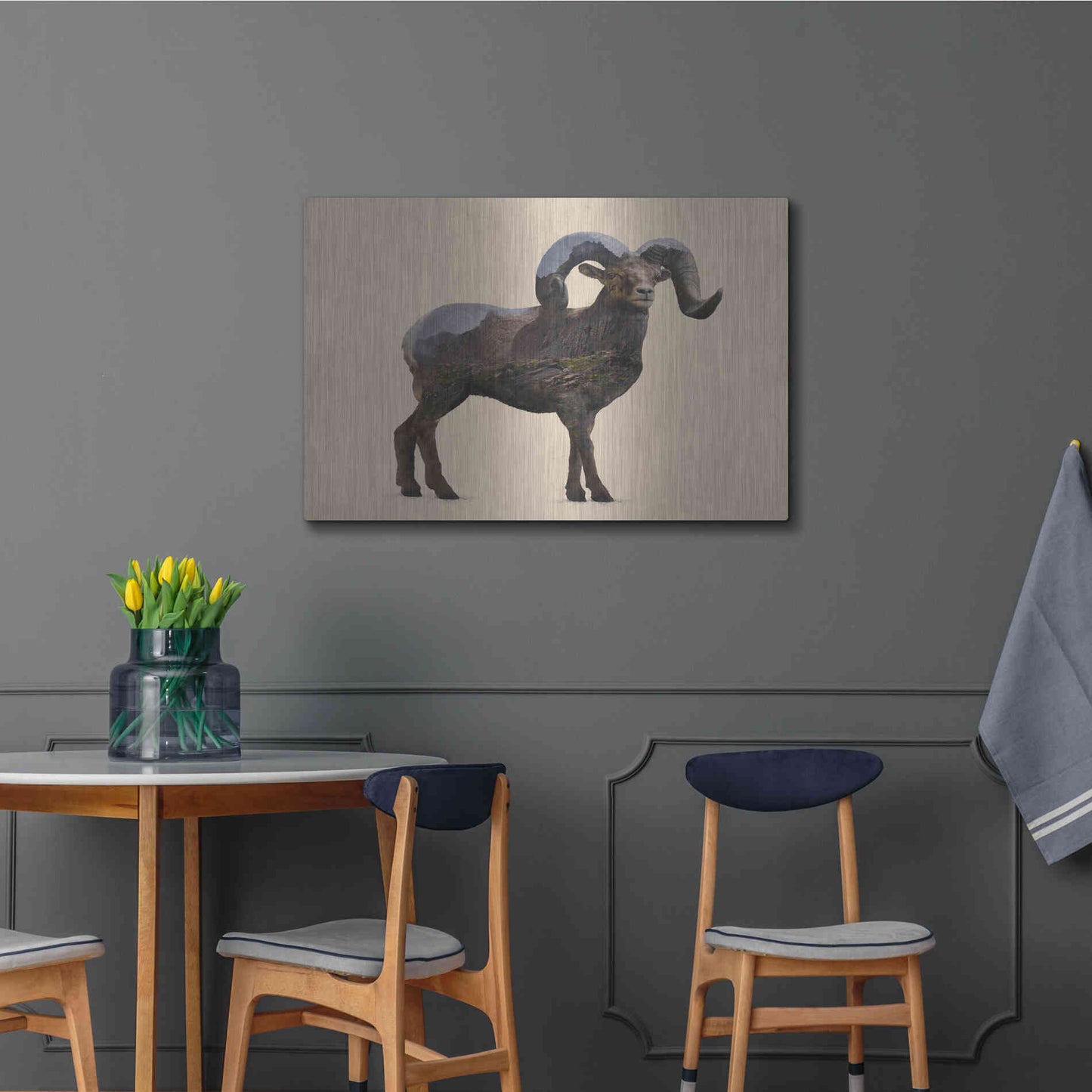 Luxe Metal Art 'Rocky Mountain Bighorn' by Davies Babies, Metal Wall Art,36x24