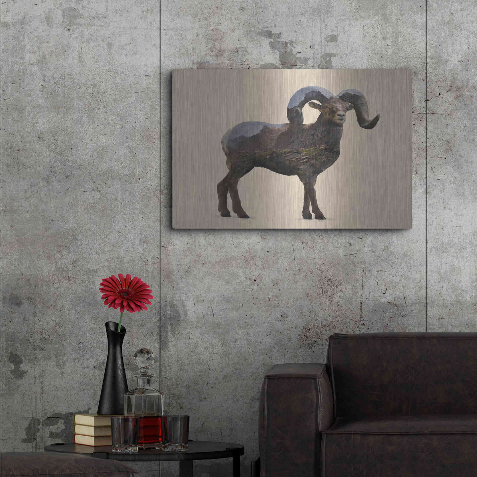 Luxe Metal Art 'Rocky Mountain Bighorn' by Davies Babies, Metal Wall Art,36x24