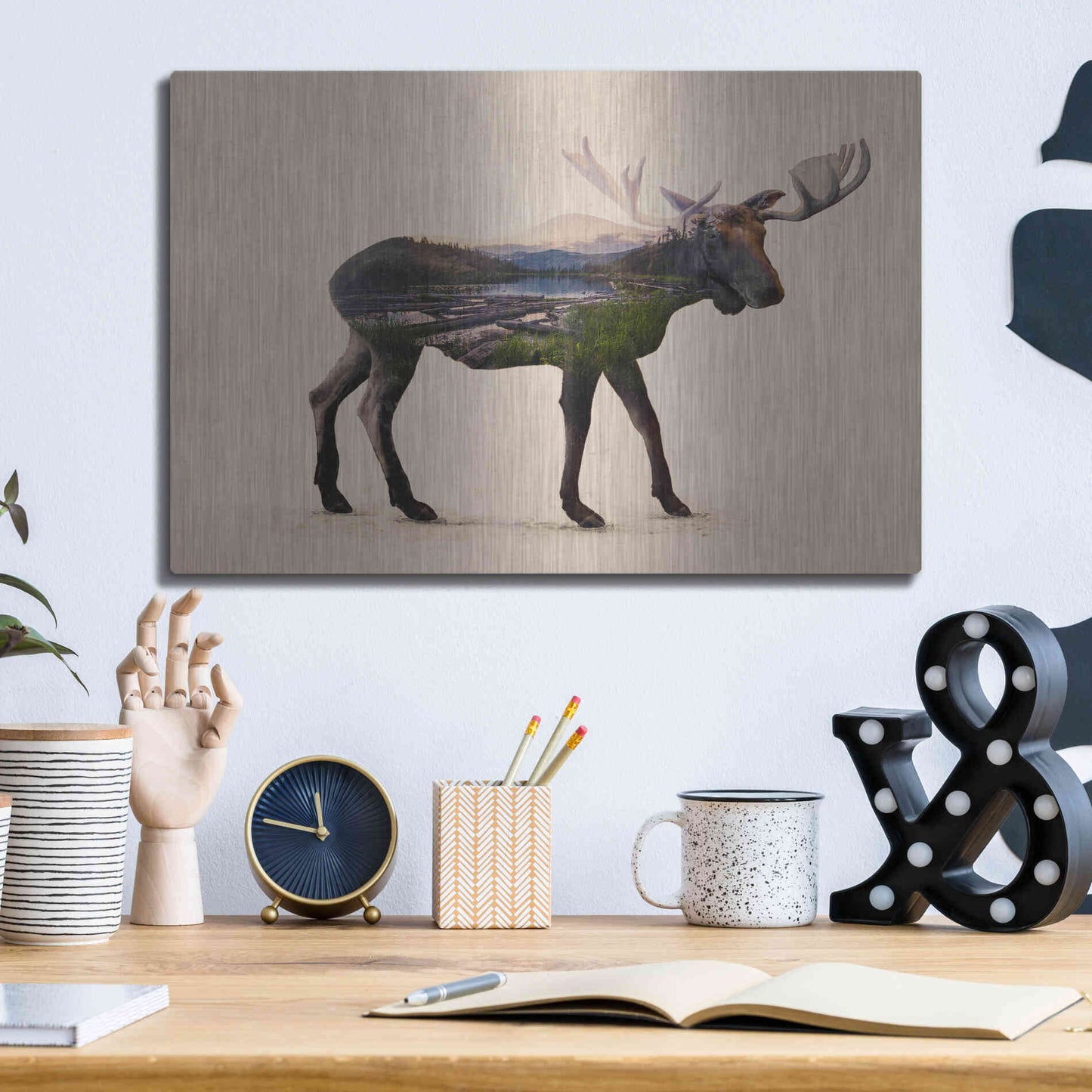 Luxe Metal Art 'The Alaskan Bull Moose' by Davies Babies, Metal Wall Art,16x12