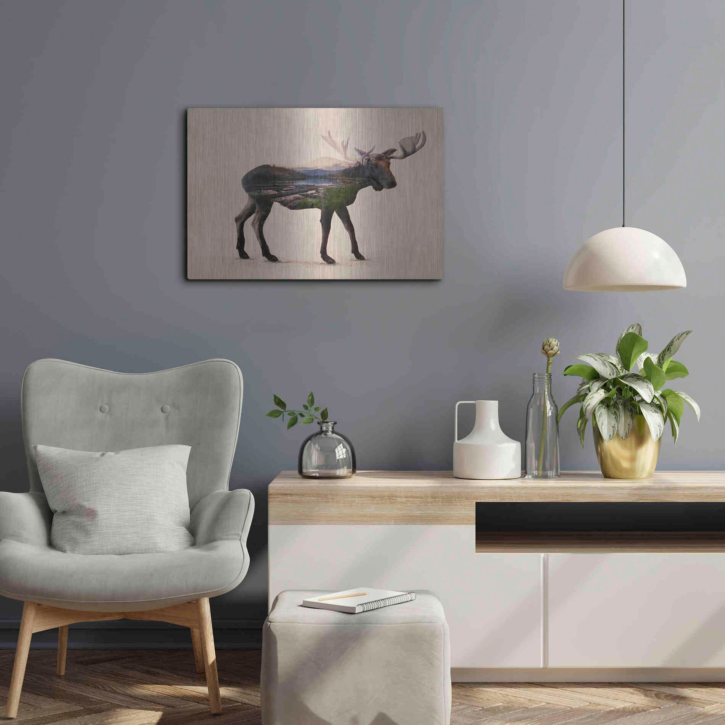 Luxe Metal Art 'The Alaskan Bull Moose' by Davies Babies, Metal Wall Art,24x16