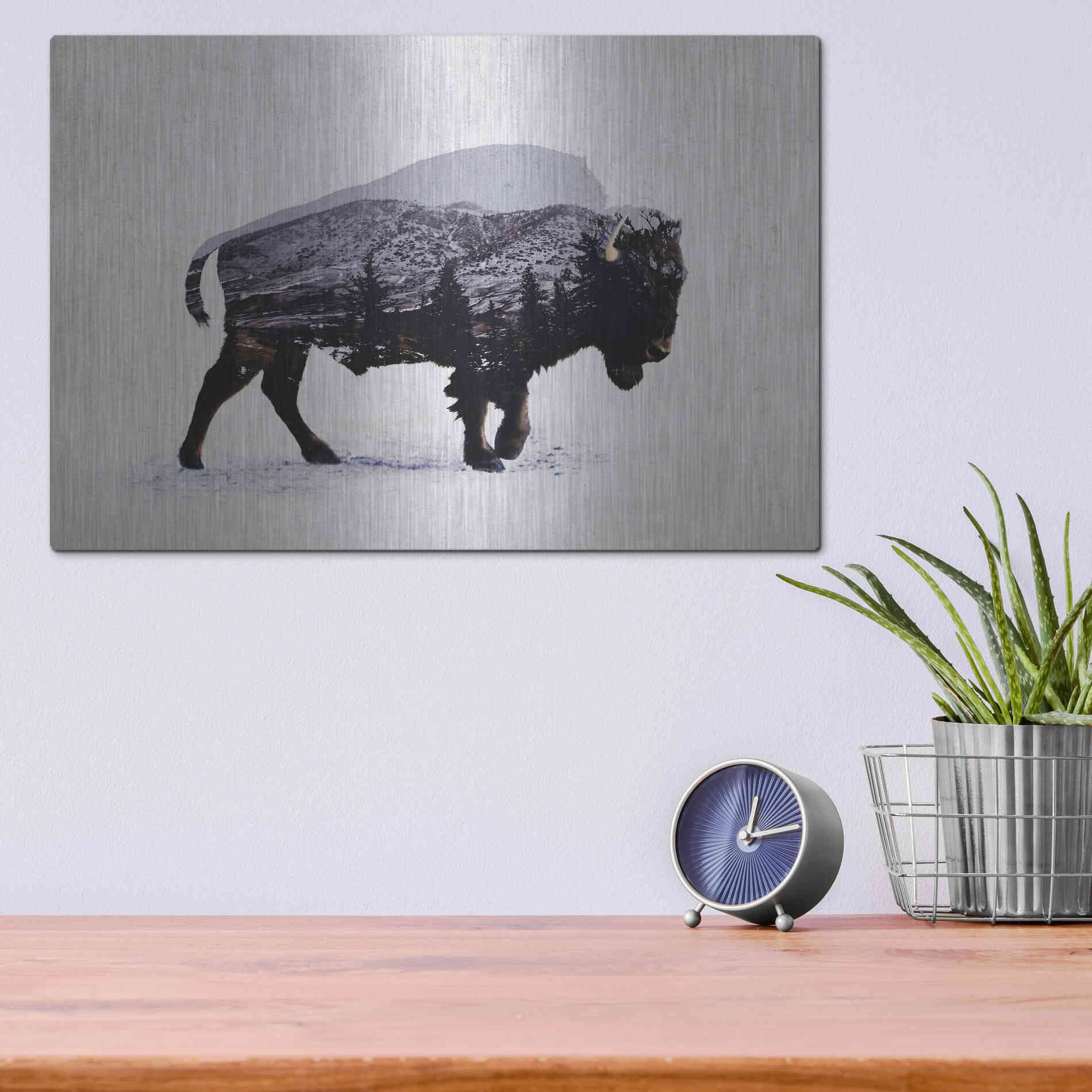 Luxe Metal Art 'The American Bison' by Davies Babies, Metal Wall Art,16x12