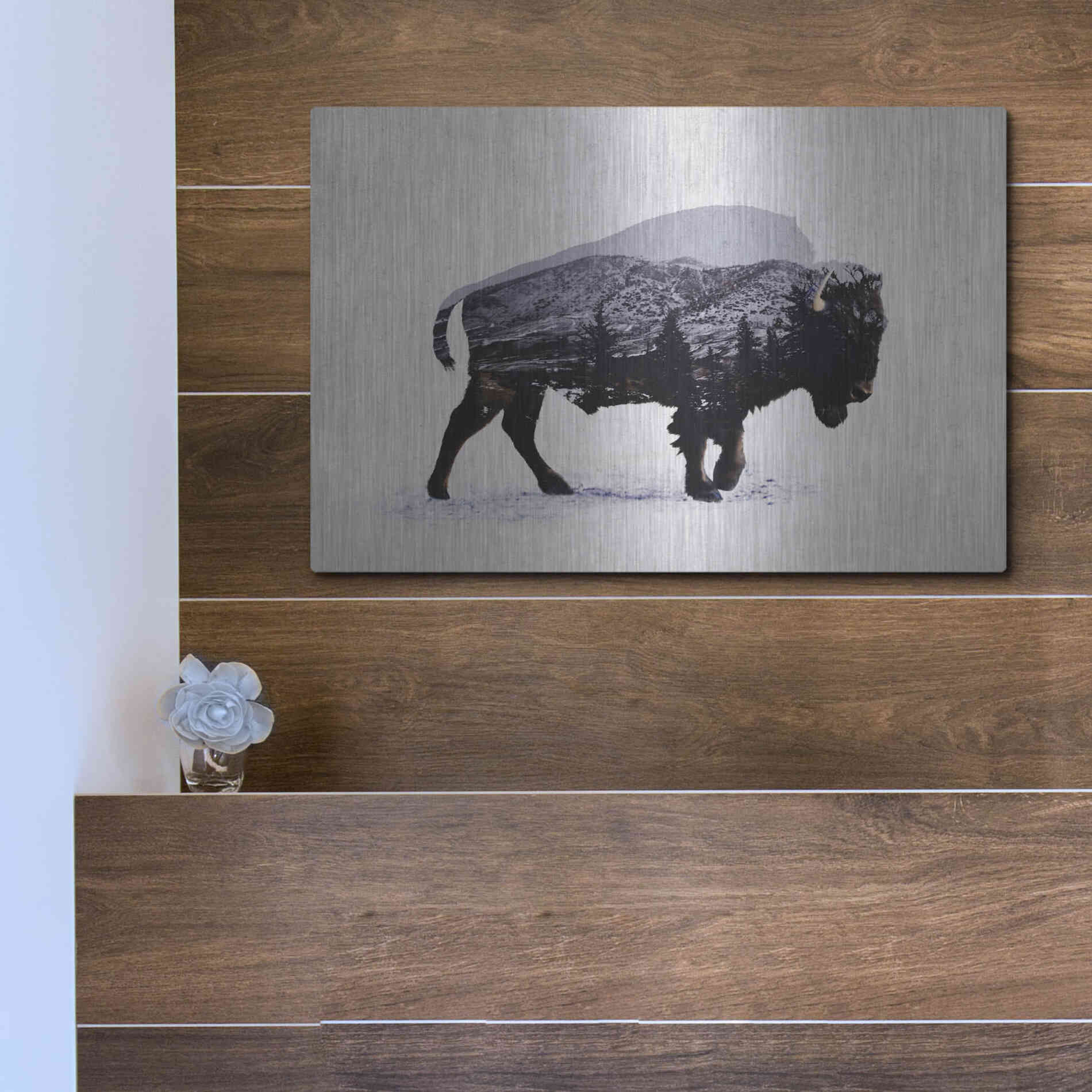 Luxe Metal Art 'The American Bison' by Davies Babies, Metal Wall Art,16x12