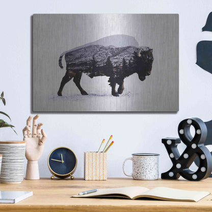 Luxe Metal Art 'The American Bison' by Davies Babies, Metal Wall Art,16x12