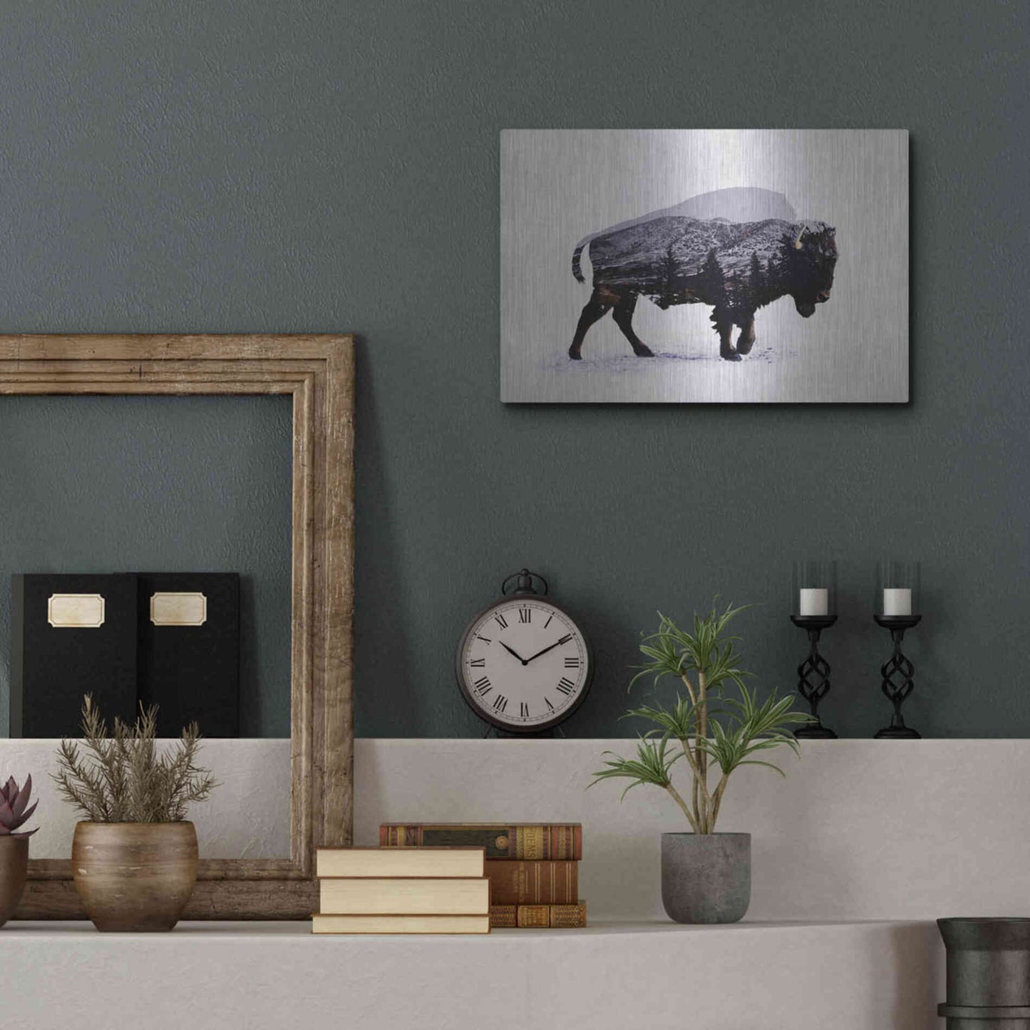 Luxe Metal Art 'The American Bison' by Davies Babies, Metal Wall Art,16x12