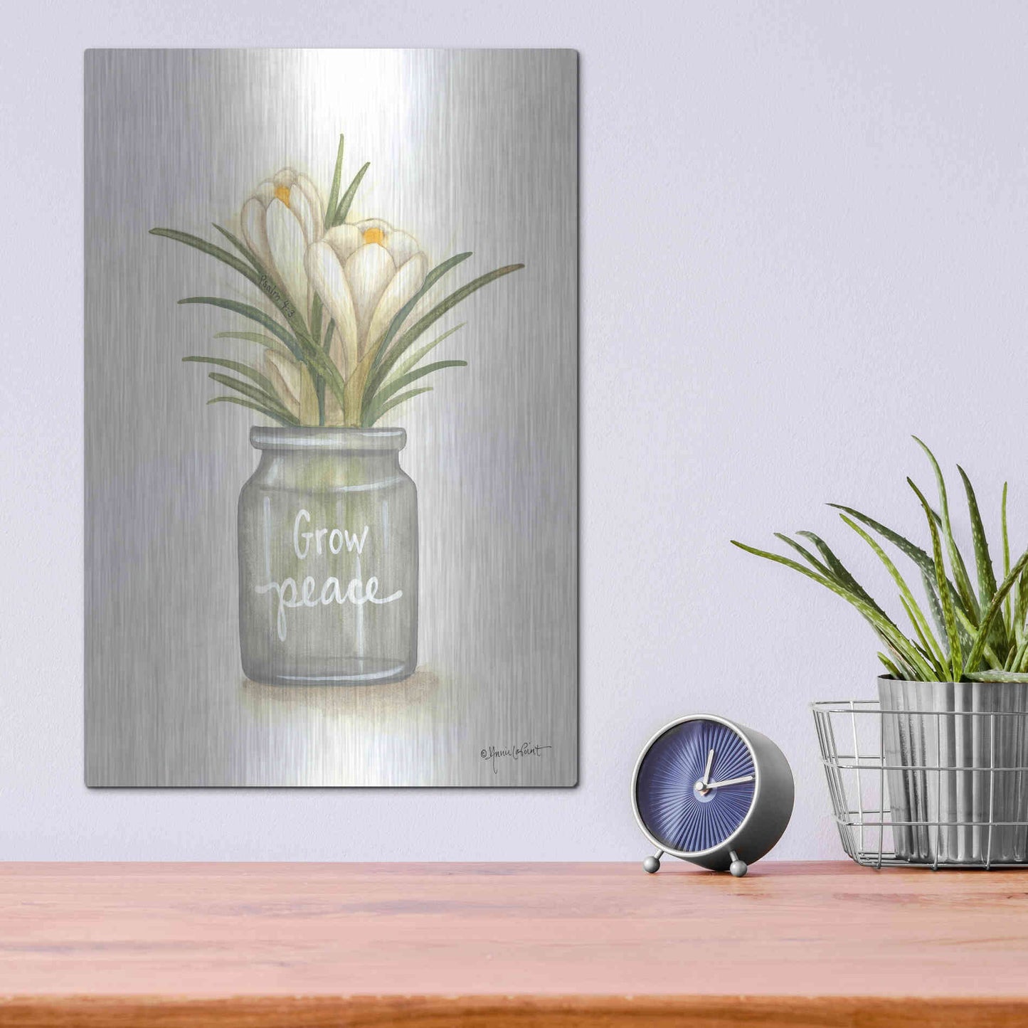 Luxe Metal Art 'Grow Peace Crocus' by Annie LaPoint, Metal Wall Art,12x16