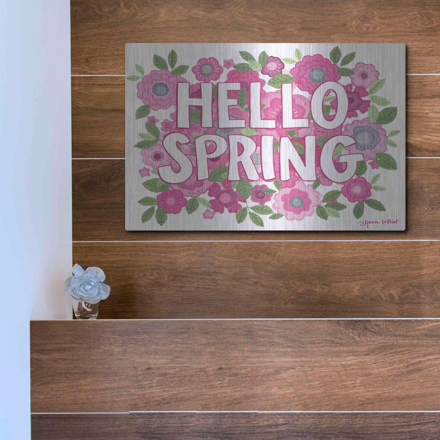 Luxe Metal Art 'Hello Spring' by Annie LaPoint, Metal Wall Art,16x12