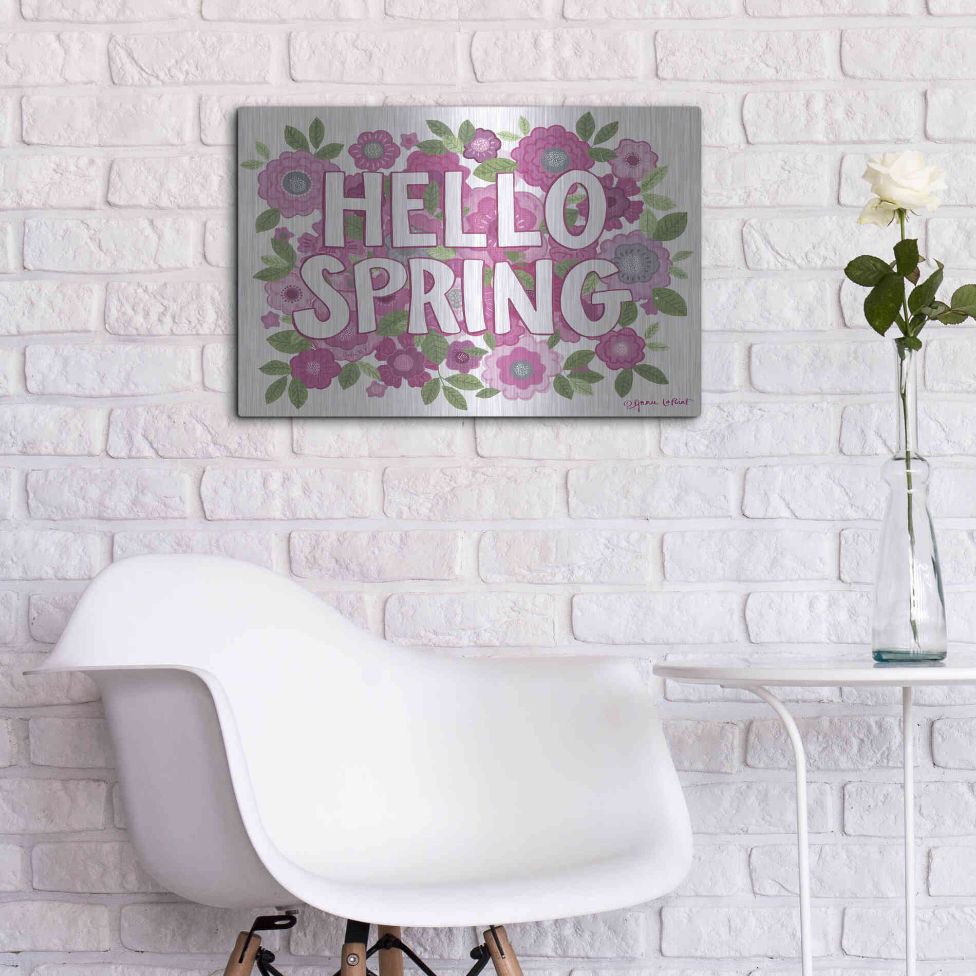 Luxe Metal Art 'Hello Spring' by Annie LaPoint, Metal Wall Art,24x16