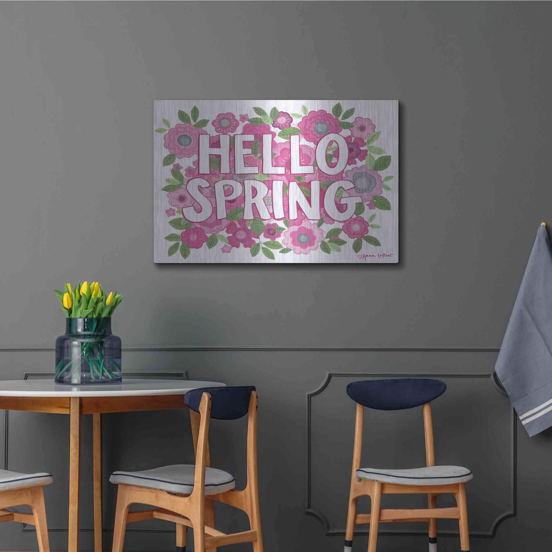 Luxe Metal Art 'Hello Spring' by Annie LaPoint, Metal Wall Art,36x24