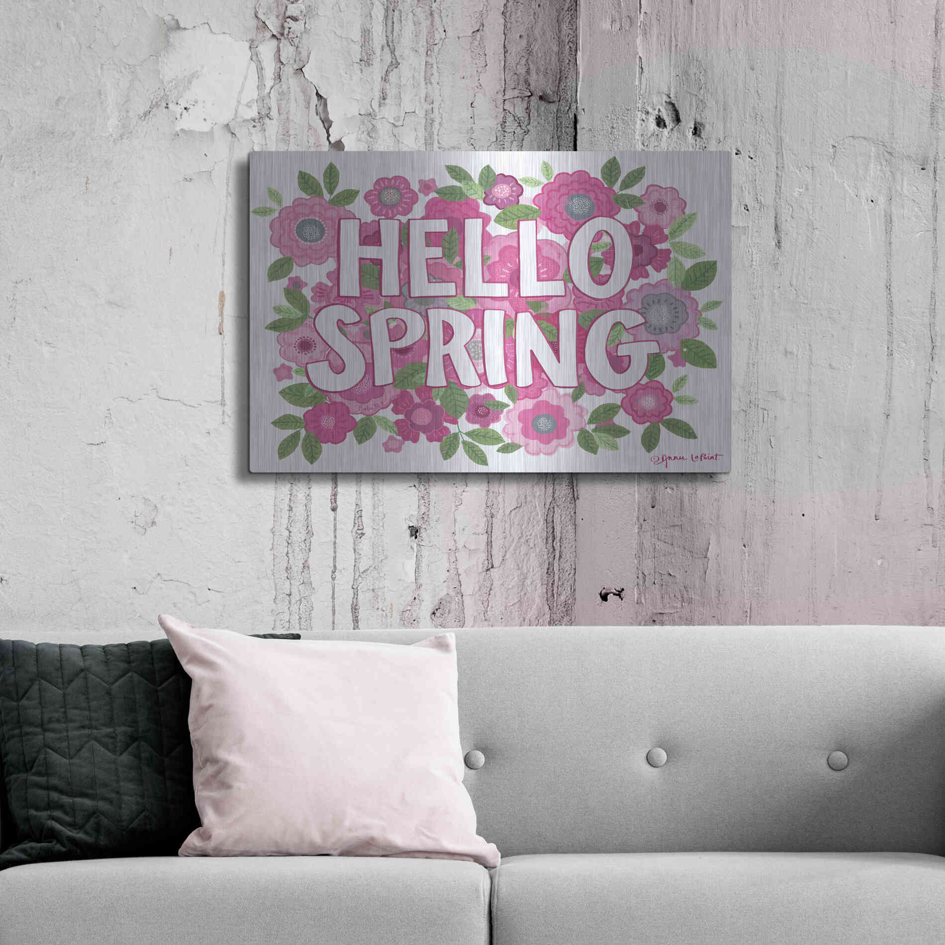 Luxe Metal Art 'Hello Spring' by Annie LaPoint, Metal Wall Art,36x24