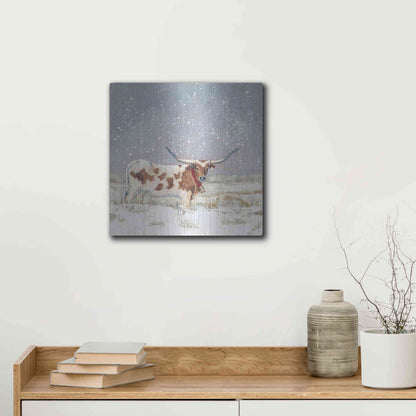 Luxe Metal Art 'Longhorn Holiday  ' by Sara Baker, Metal Wall Art,12x12