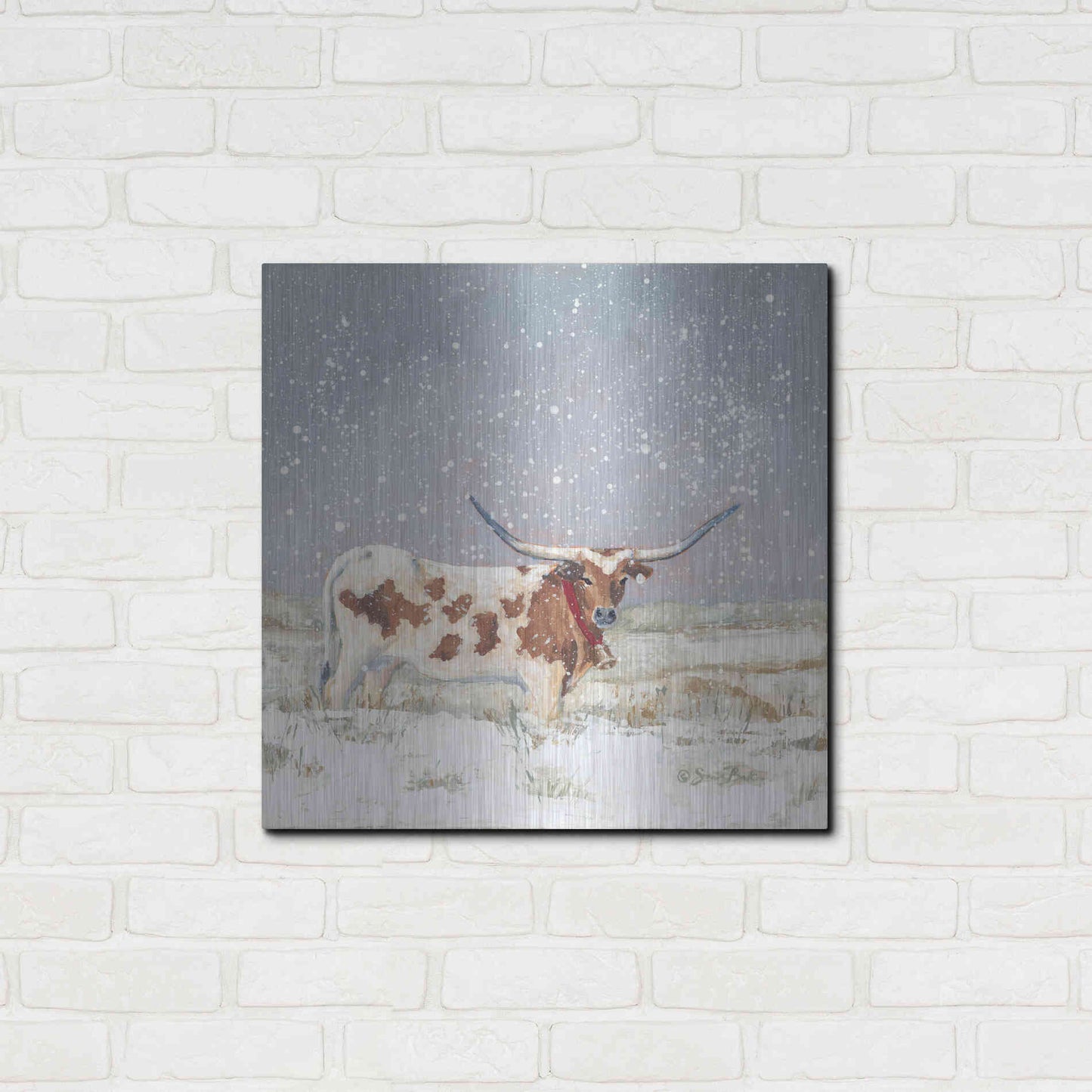 Luxe Metal Art 'Longhorn Holiday  ' by Sara Baker, Metal Wall Art,24x24