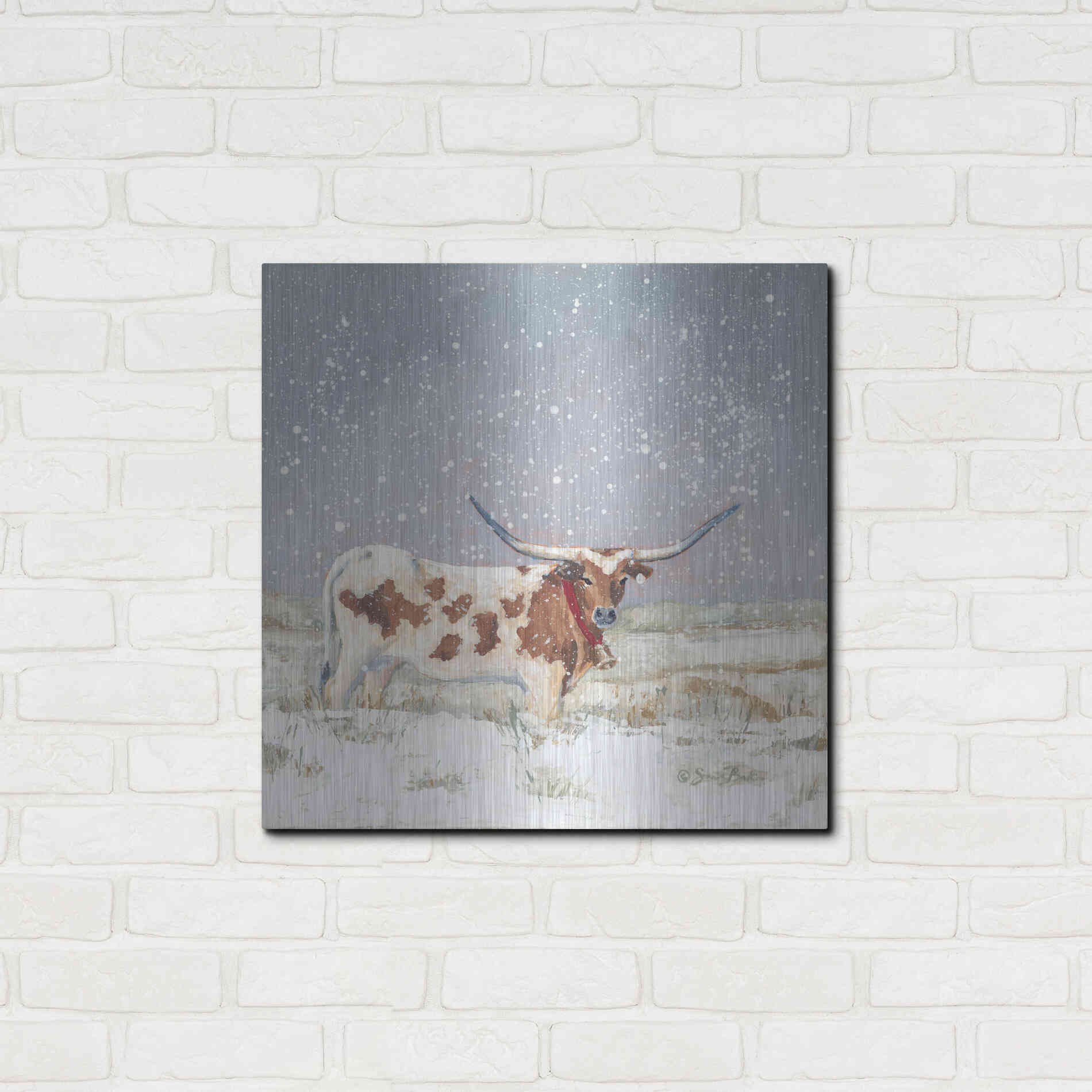Luxe Metal Art 'Longhorn Holiday  ' by Sara Baker, Metal Wall Art,24x24