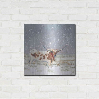 Luxe Metal Art 'Longhorn Holiday  ' by Sara Baker, Metal Wall Art,24x24