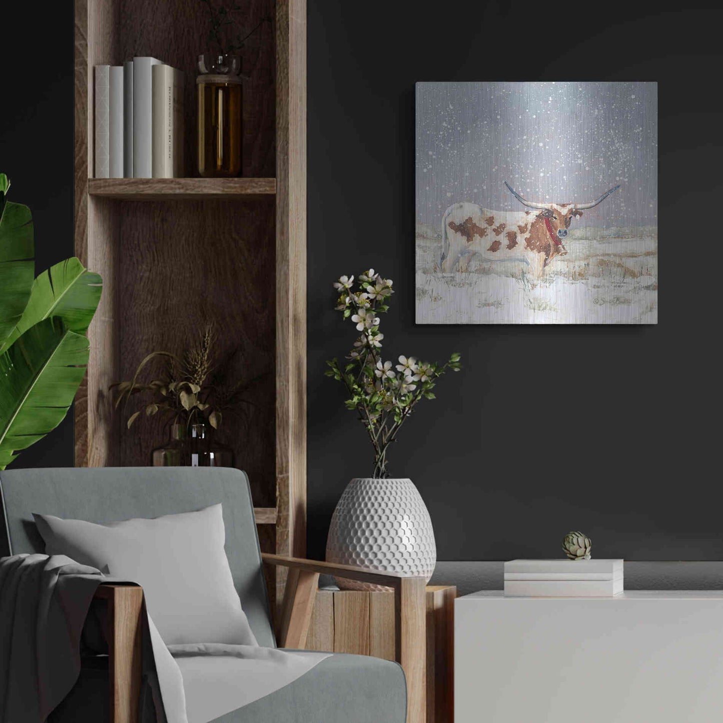 Luxe Metal Art 'Longhorn Holiday  ' by Sara Baker, Metal Wall Art,24x24