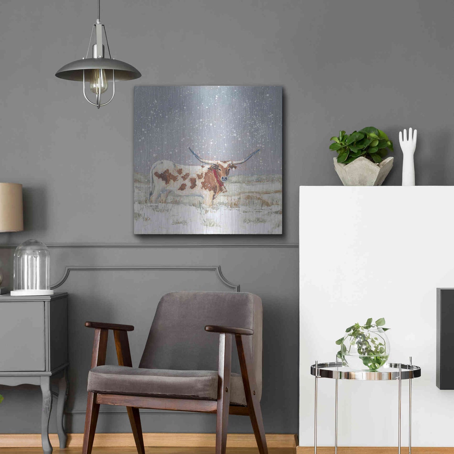 Luxe Metal Art 'Longhorn Holiday  ' by Sara Baker, Metal Wall Art,24x24