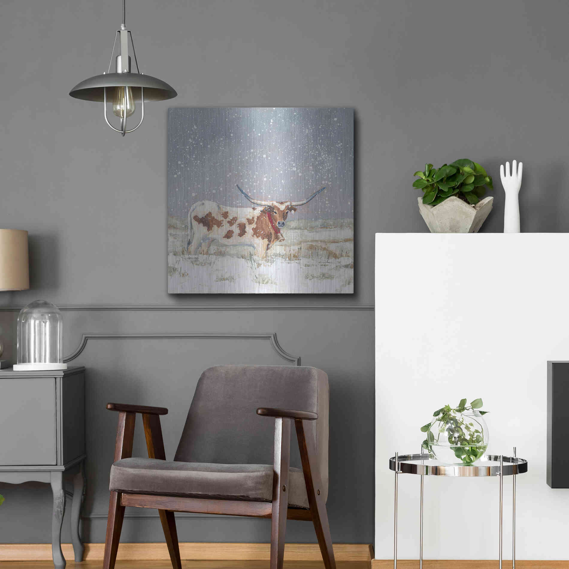Luxe Metal Art 'Longhorn Holiday  ' by Sara Baker, Metal Wall Art,24x24