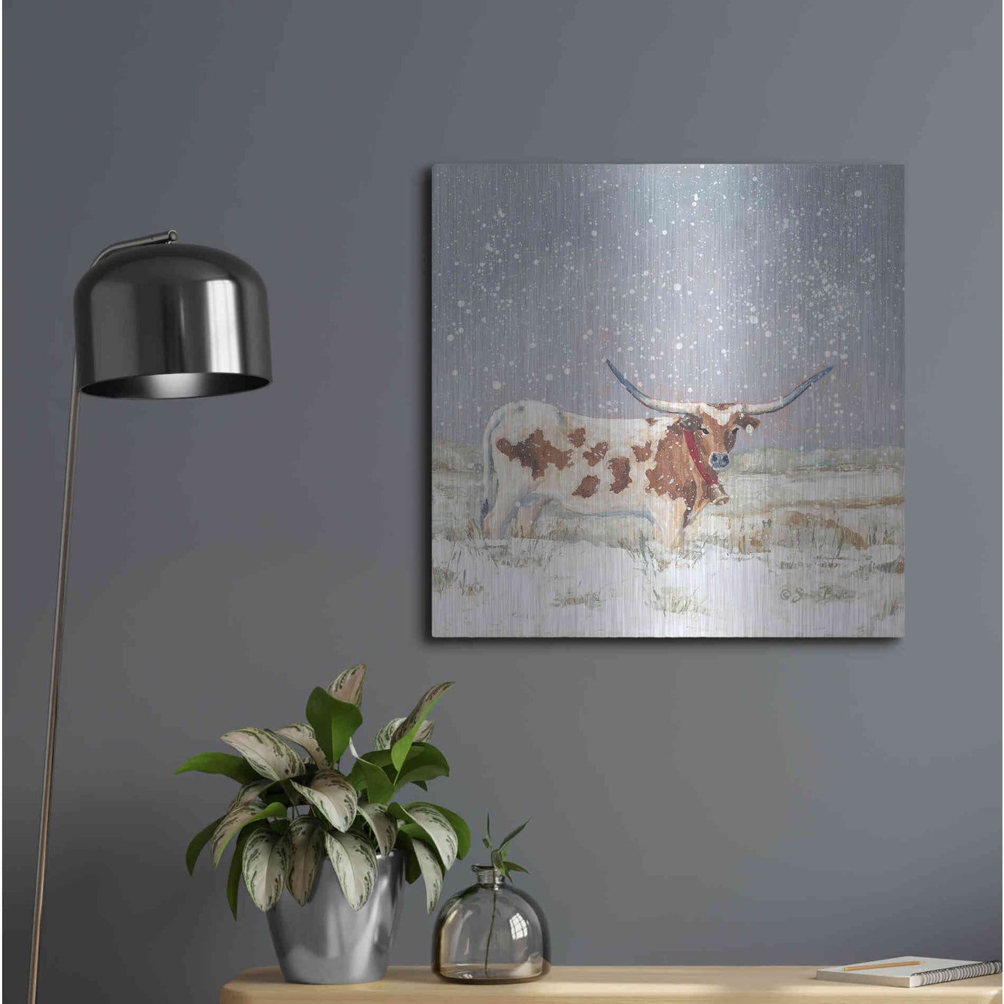 Luxe Metal Art 'Longhorn Holiday  ' by Sara Baker, Metal Wall Art,24x24