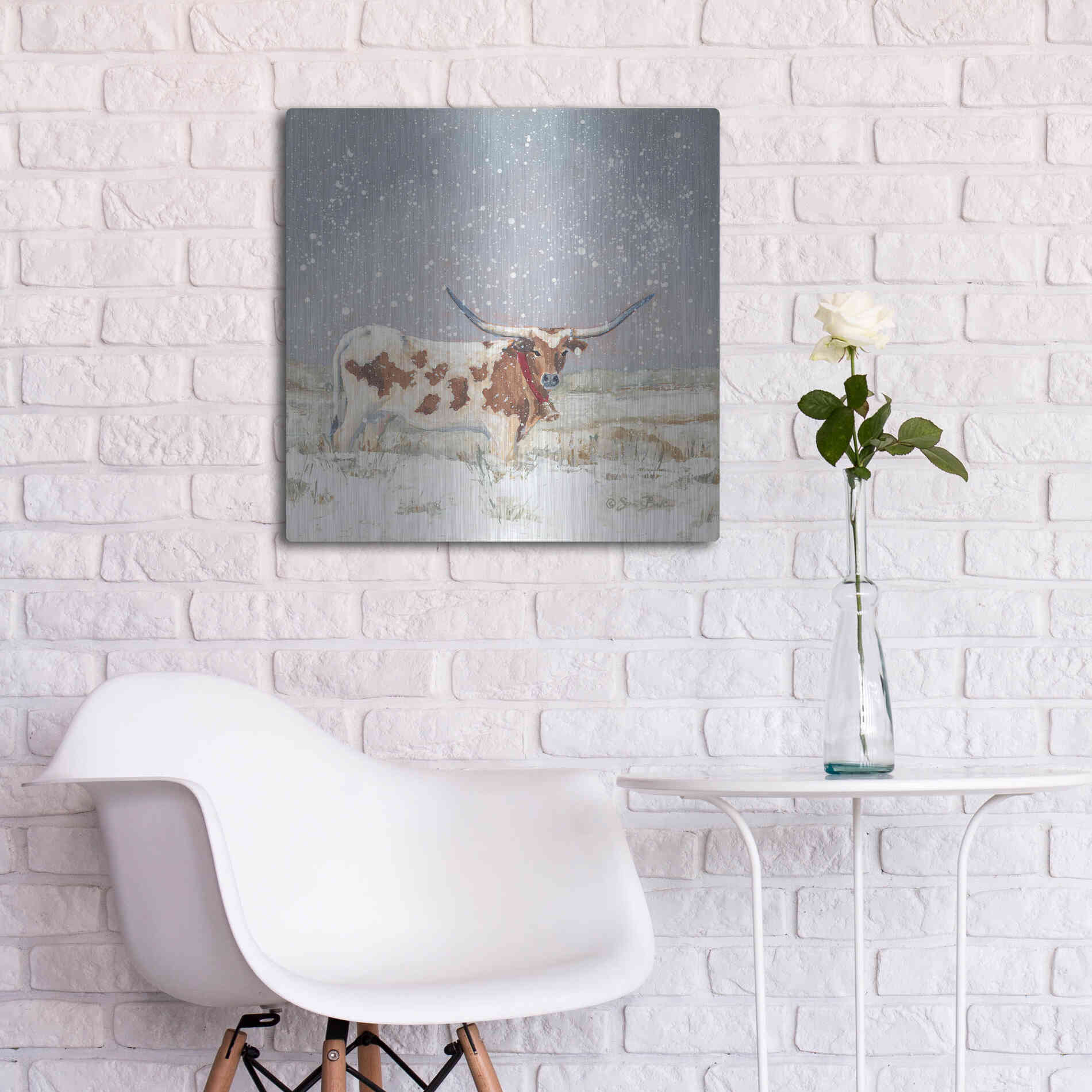 Luxe Metal Art 'Longhorn Holiday  ' by Sara Baker, Metal Wall Art,24x24