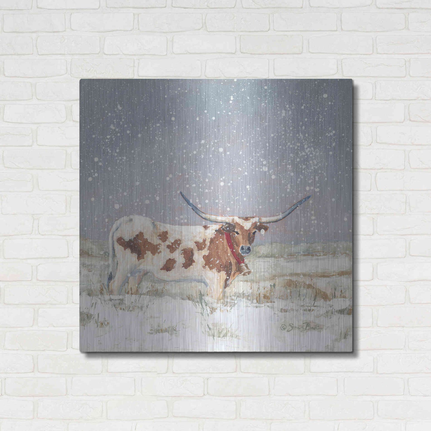 Luxe Metal Art 'Longhorn Holiday  ' by Sara Baker, Metal Wall Art,36x36
