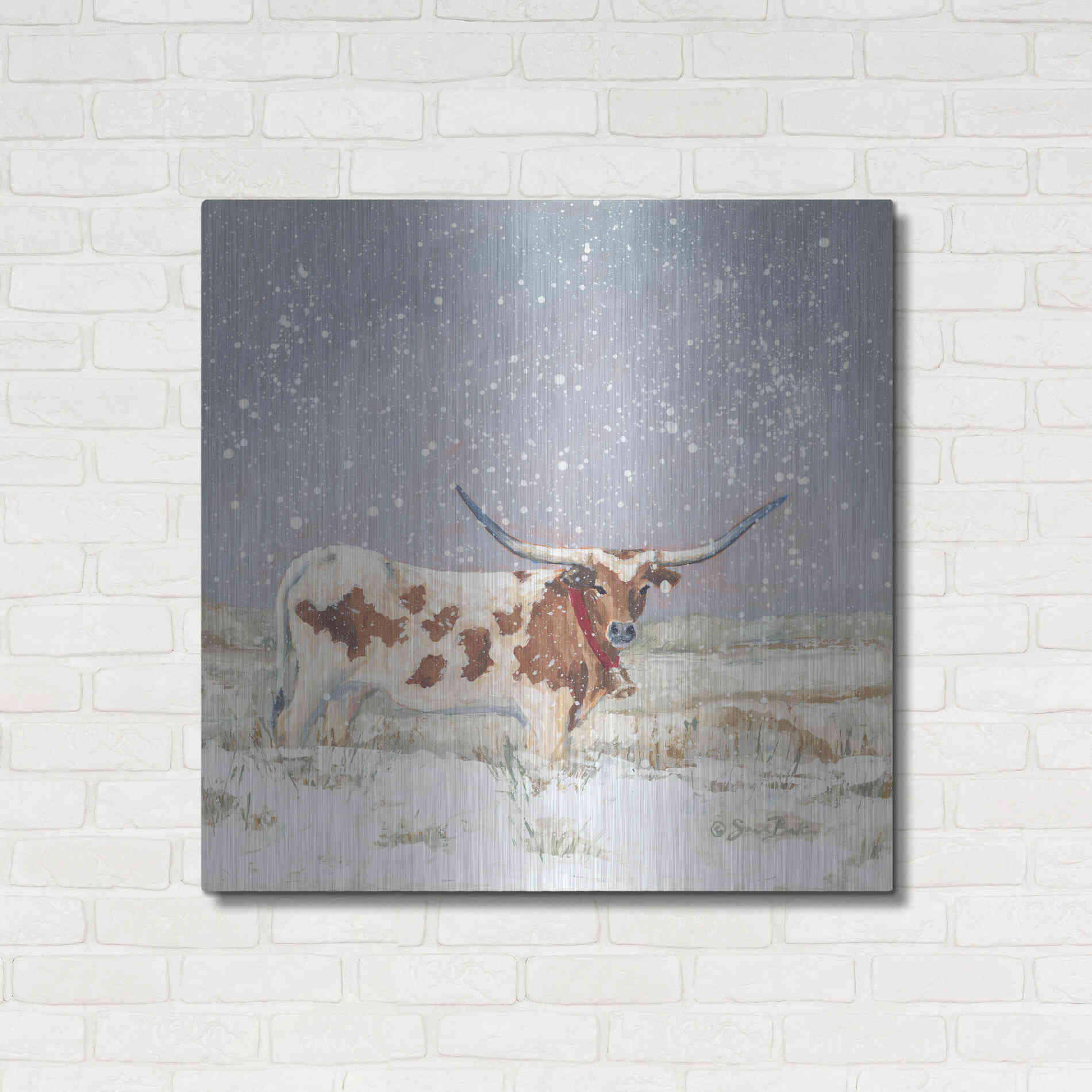 Luxe Metal Art 'Longhorn Holiday  ' by Sara Baker, Metal Wall Art,36x36