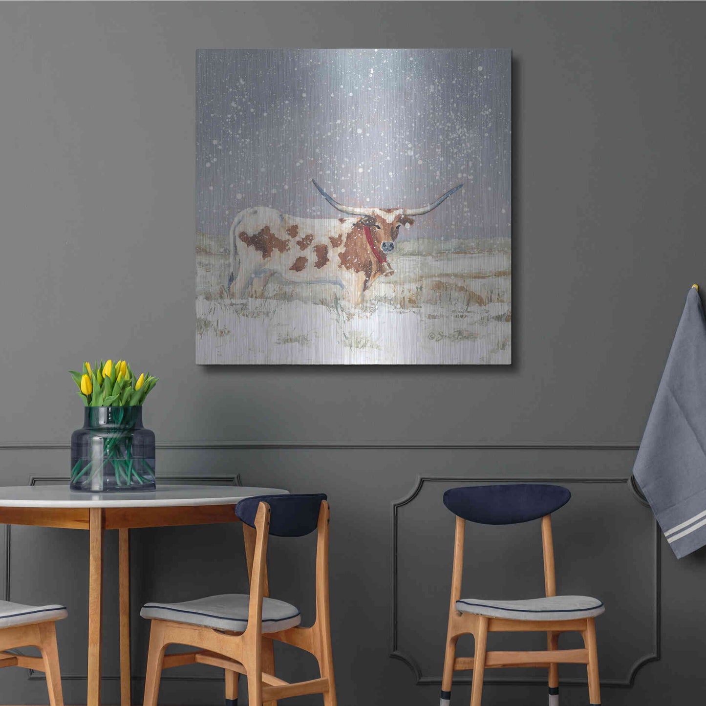 Luxe Metal Art 'Longhorn Holiday  ' by Sara Baker, Metal Wall Art,36x36