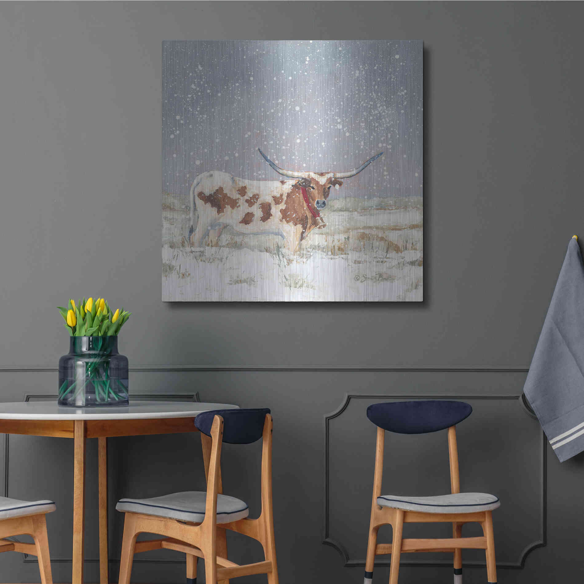 Luxe Metal Art 'Longhorn Holiday  ' by Sara Baker, Metal Wall Art,36x36