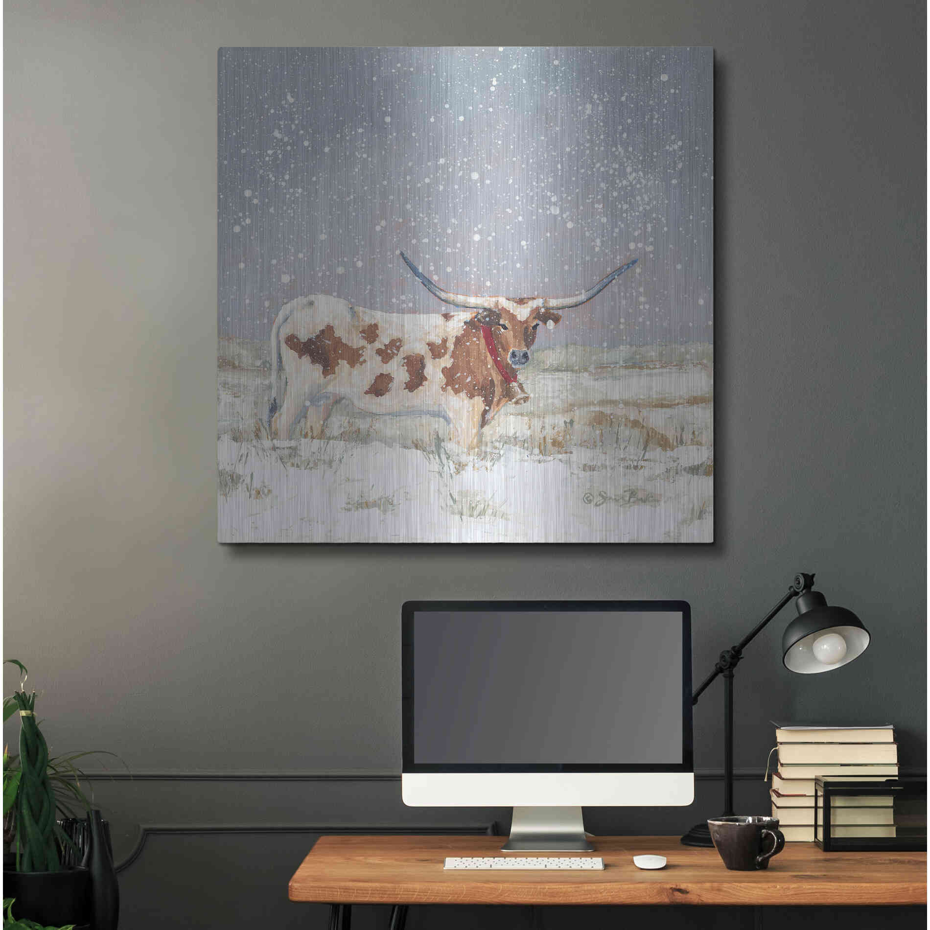 Luxe Metal Art 'Longhorn Holiday  ' by Sara Baker, Metal Wall Art,36x36