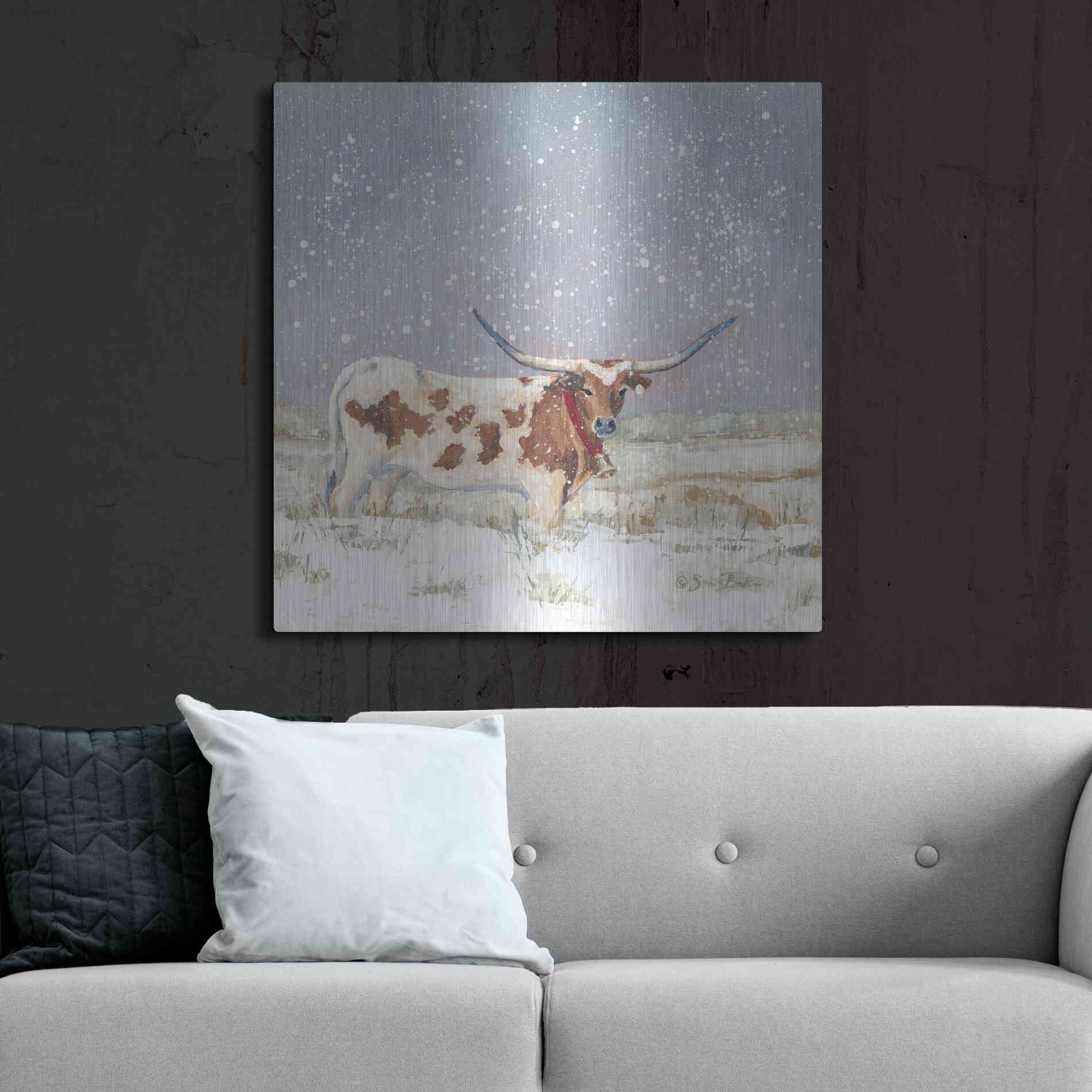 Luxe Metal Art 'Longhorn Holiday  ' by Sara Baker, Metal Wall Art,36x36