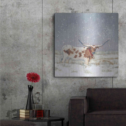 Luxe Metal Art 'Longhorn Holiday  ' by Sara Baker, Metal Wall Art,36x36