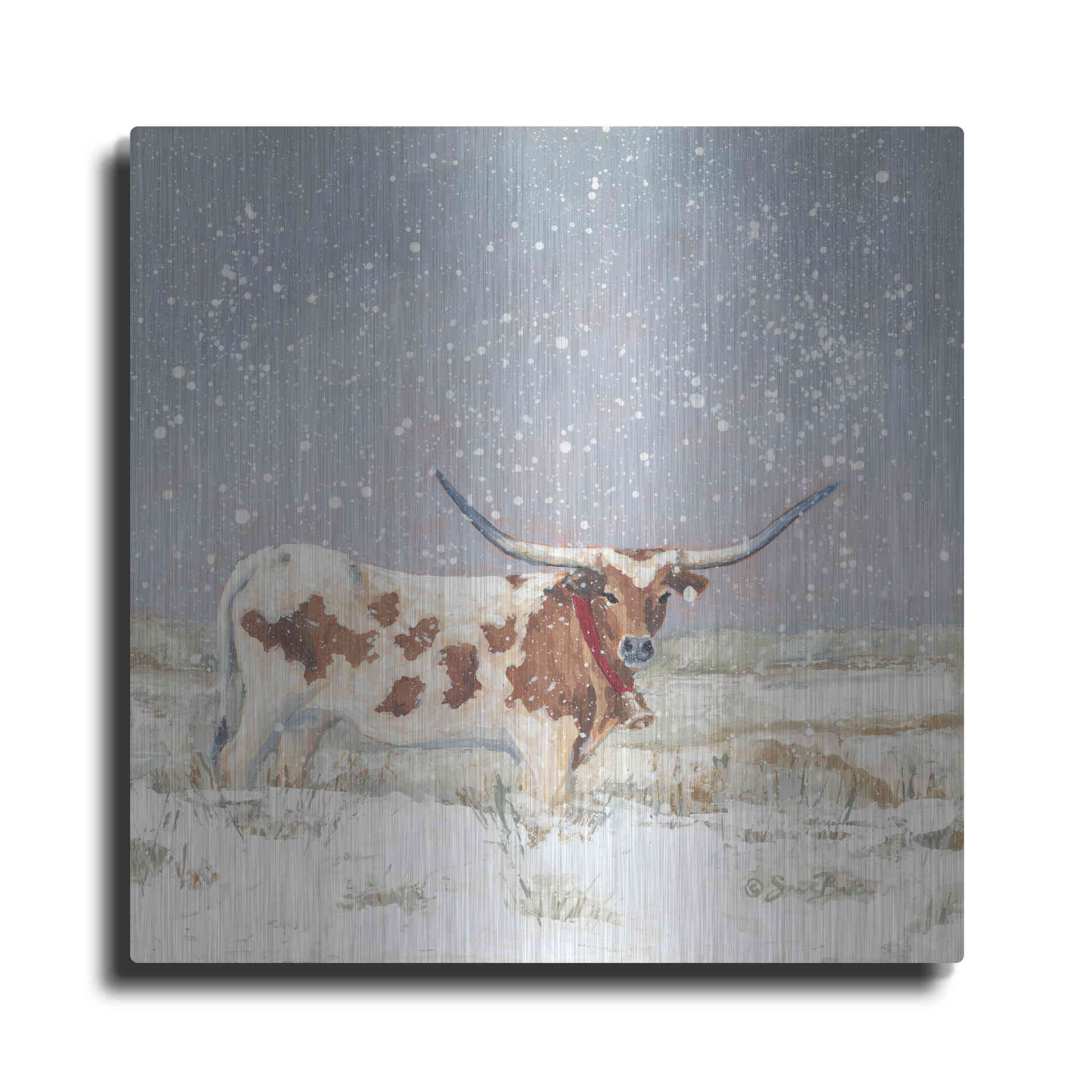 Luxe Metal Art 'Longhorn Holiday  ' by Sara Baker, Metal Wall Art