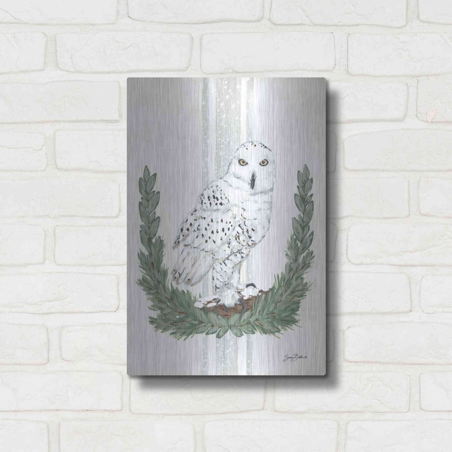Luxe Metal Art 'Arctic Winter Owl  ' by Sara Baker, Metal Wall Art,12x16