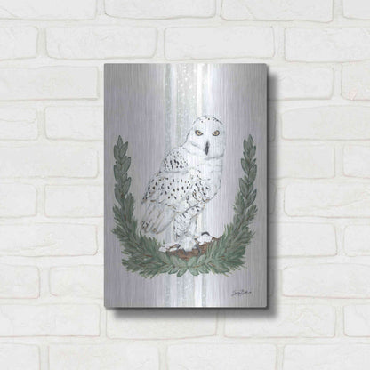 Luxe Metal Art 'Arctic Winter Owl  ' by Sara Baker, Metal Wall Art,12x16