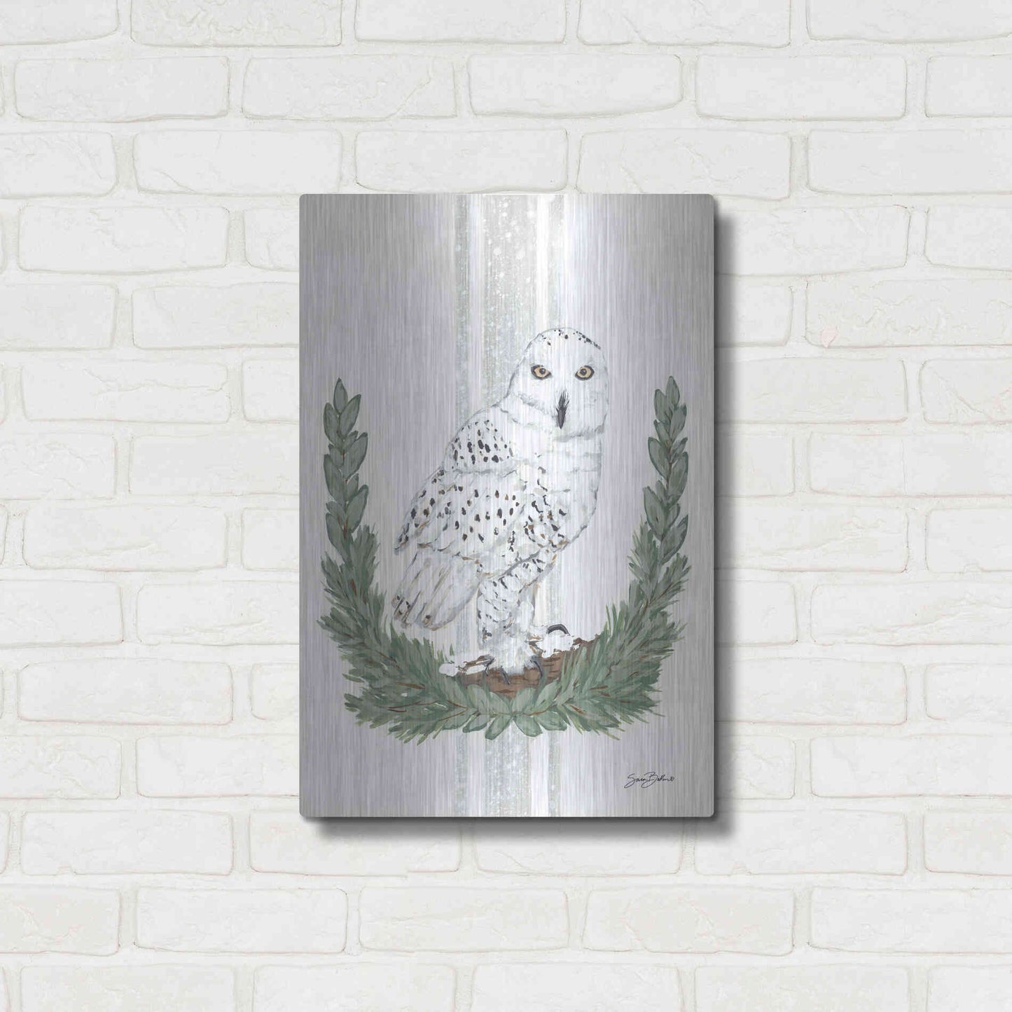 Luxe Metal Art 'Arctic Winter Owl  ' by Sara Baker, Metal Wall Art,16x24