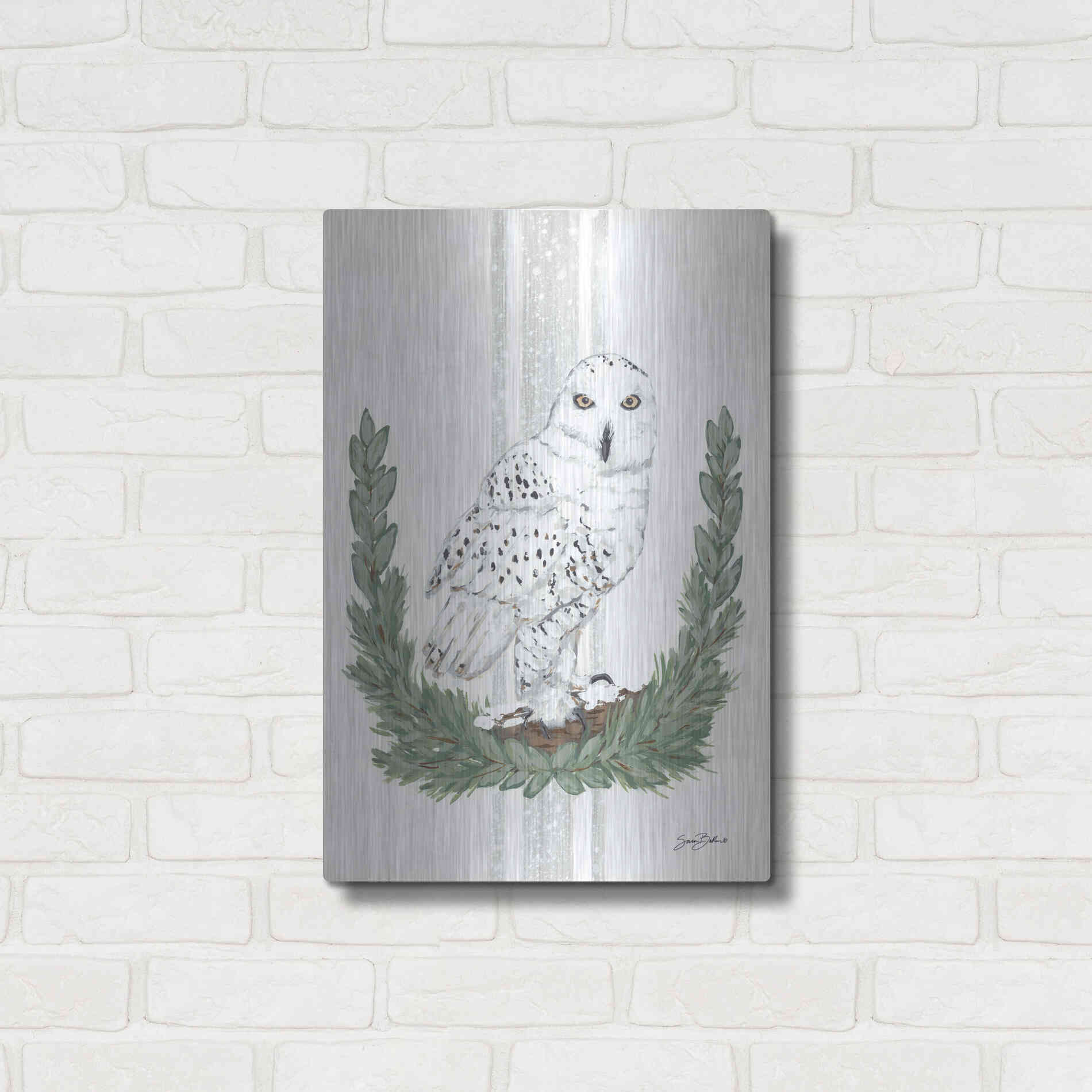 Luxe Metal Art 'Arctic Winter Owl  ' by Sara Baker, Metal Wall Art,16x24