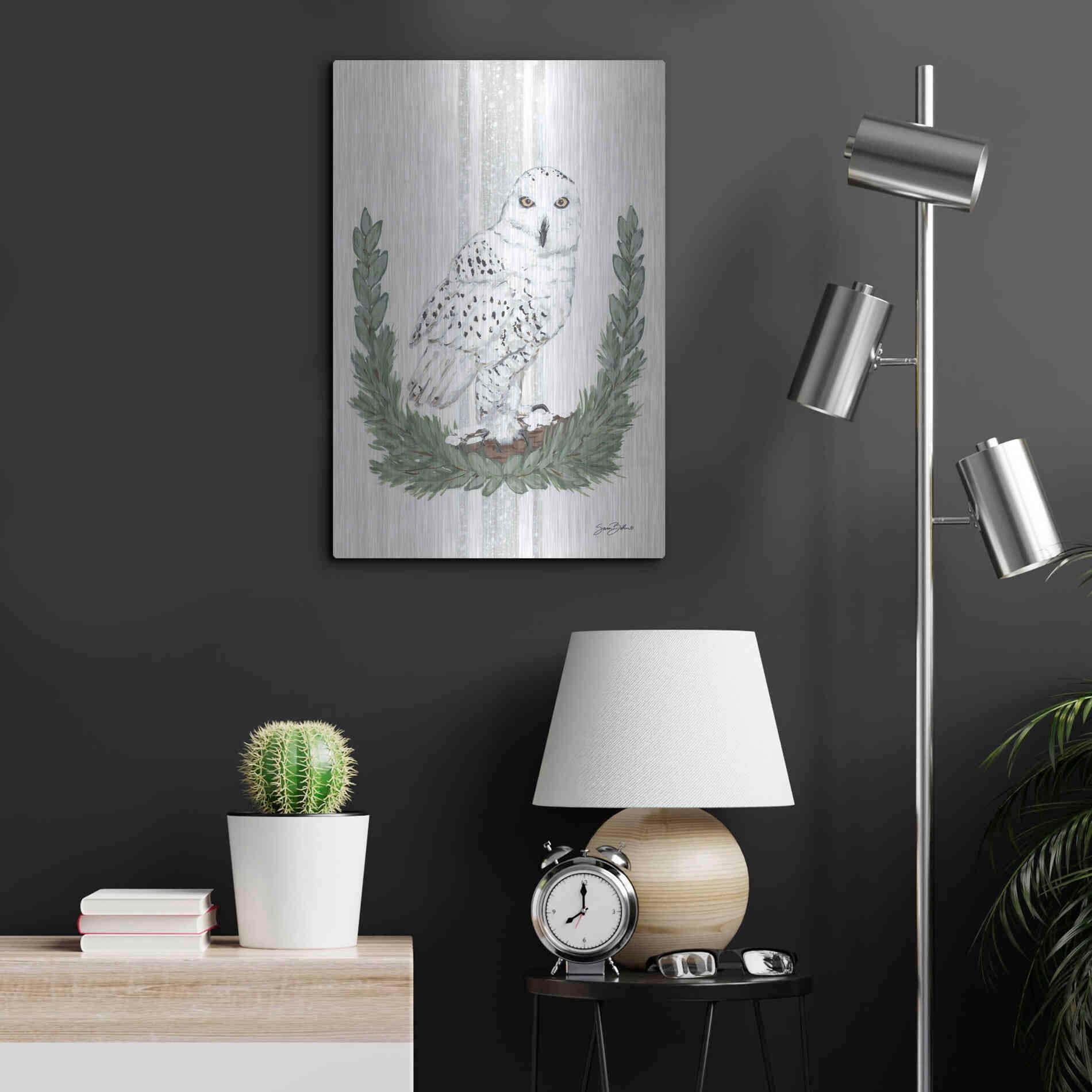 Luxe Metal Art 'Arctic Winter Owl  ' by Sara Baker, Metal Wall Art,16x24