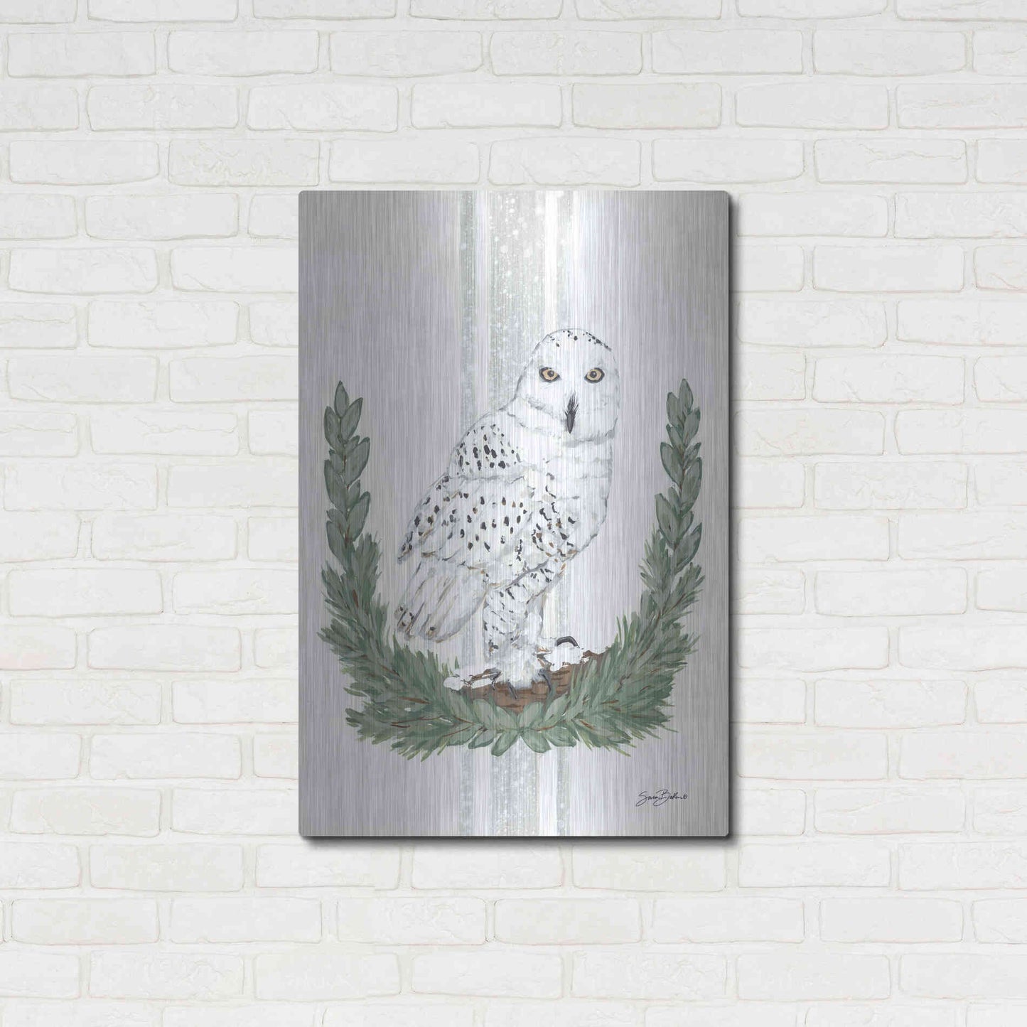 Luxe Metal Art 'Arctic Winter Owl  ' by Sara Baker, Metal Wall Art,24x36