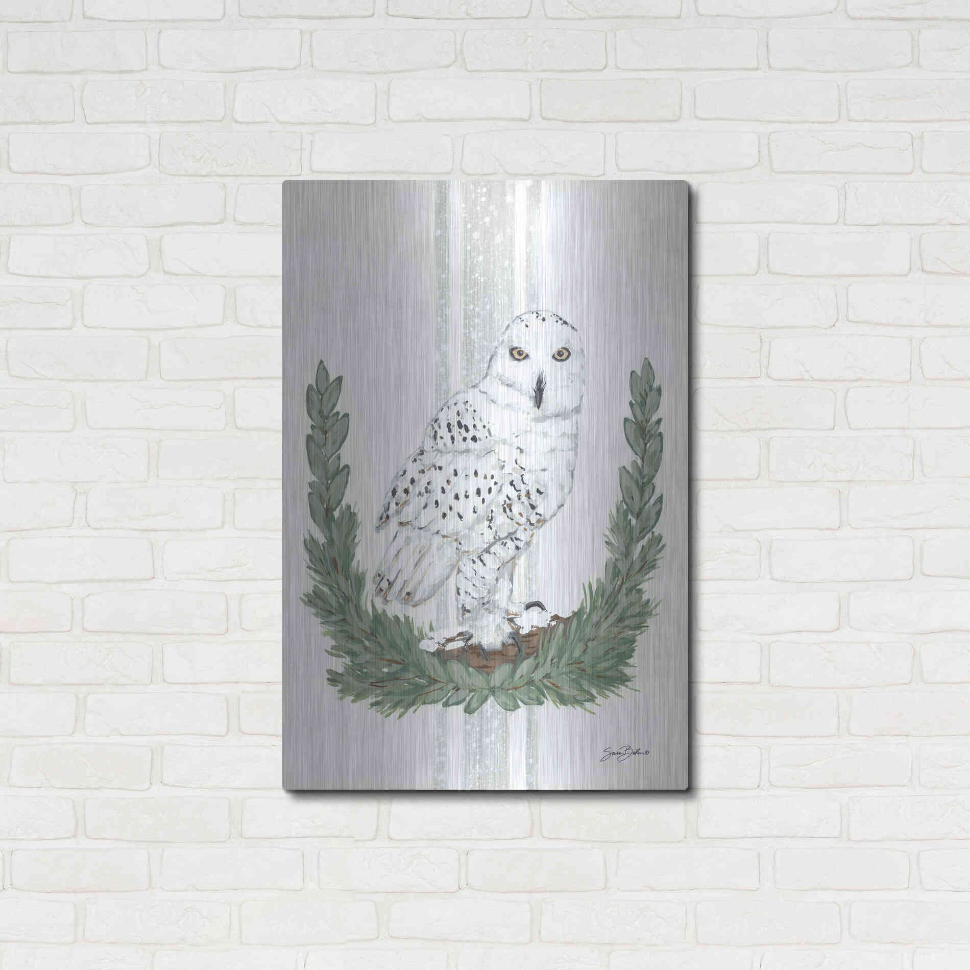 Luxe Metal Art 'Arctic Winter Owl  ' by Sara Baker, Metal Wall Art,24x36