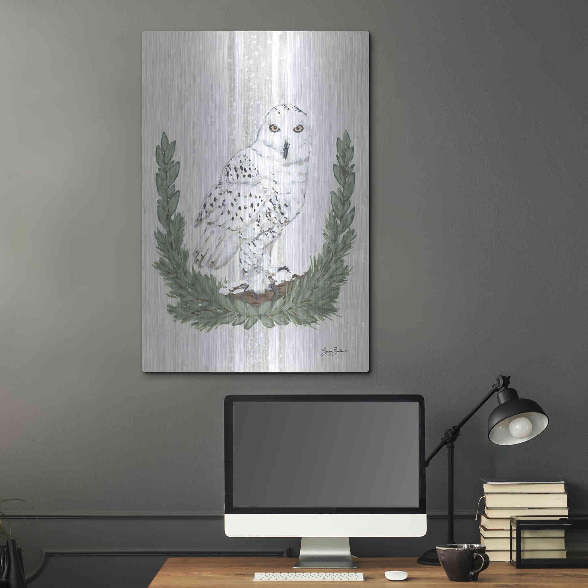 Luxe Metal Art 'Arctic Winter Owl  ' by Sara Baker, Metal Wall Art,24x36