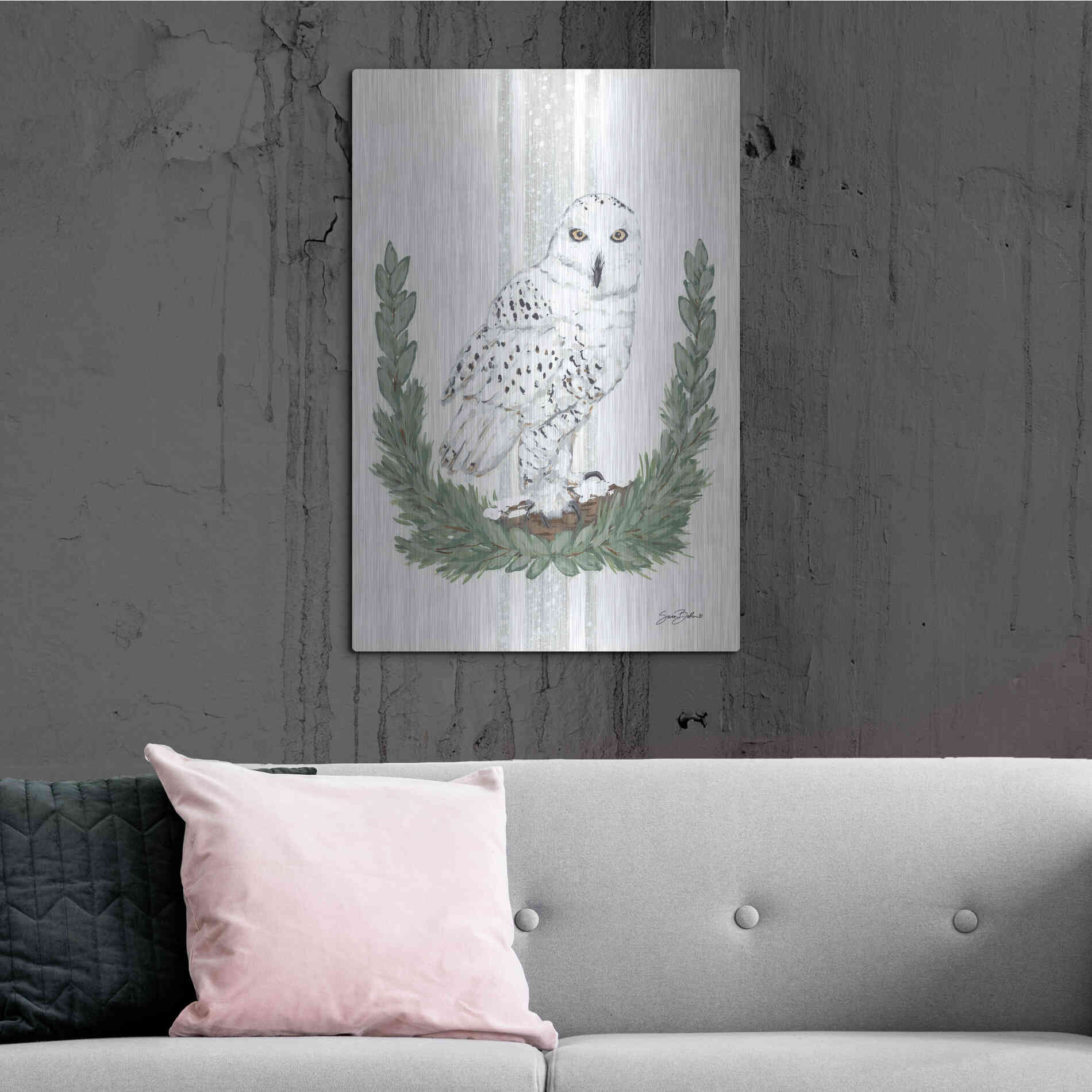 Luxe Metal Art 'Arctic Winter Owl  ' by Sara Baker, Metal Wall Art,24x36