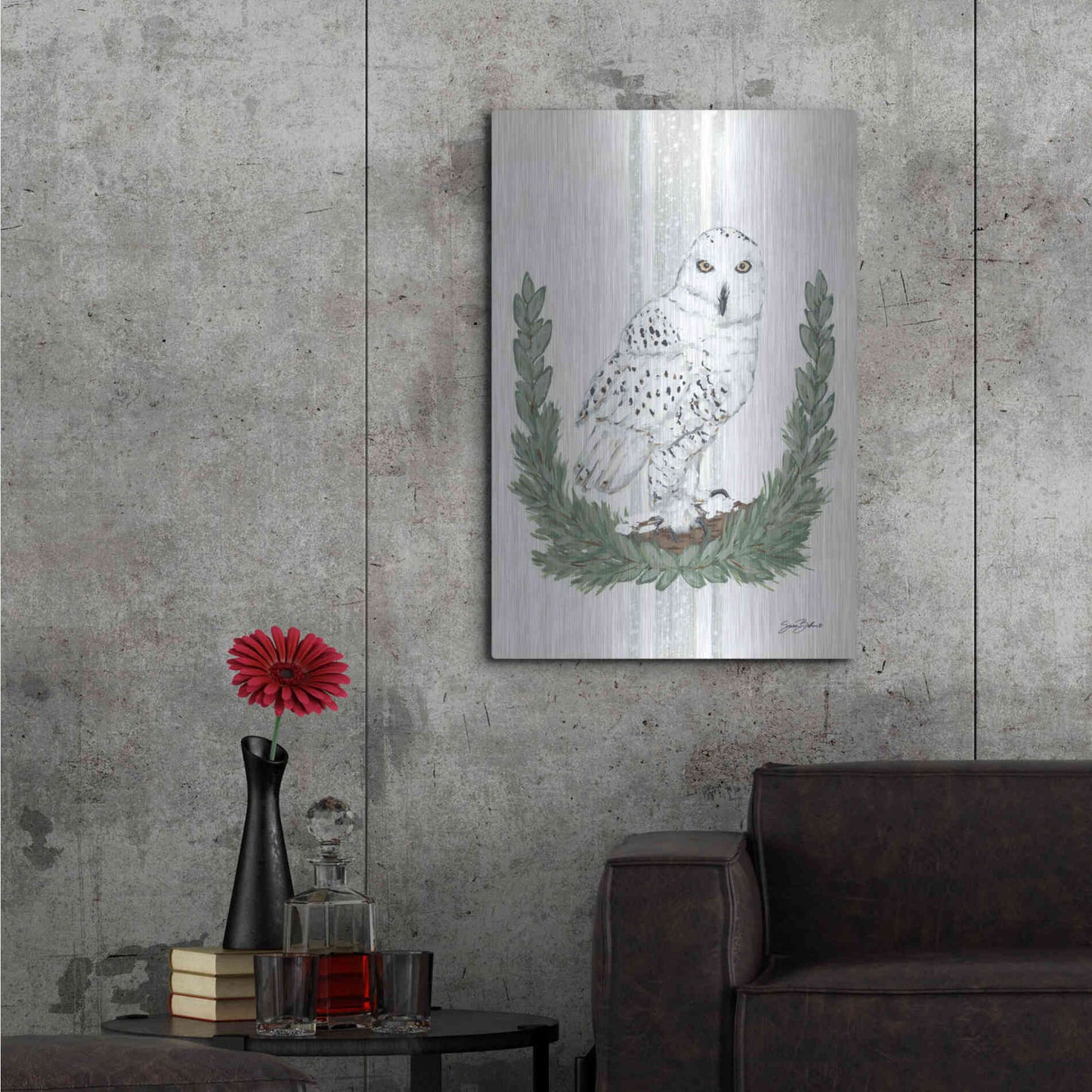 Luxe Metal Art 'Arctic Winter Owl  ' by Sara Baker, Metal Wall Art,24x36