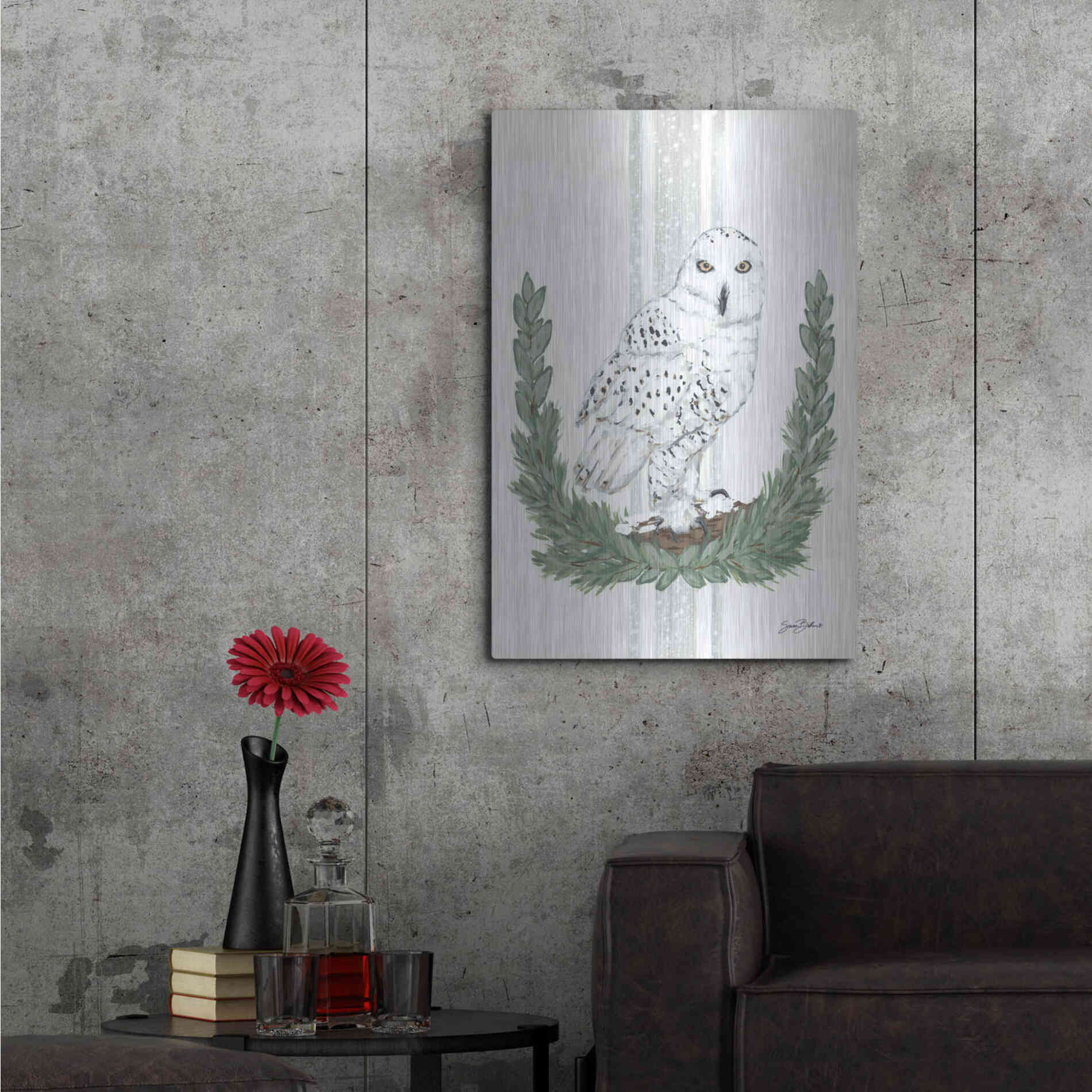Luxe Metal Art 'Arctic Winter Owl  ' by Sara Baker, Metal Wall Art,24x36