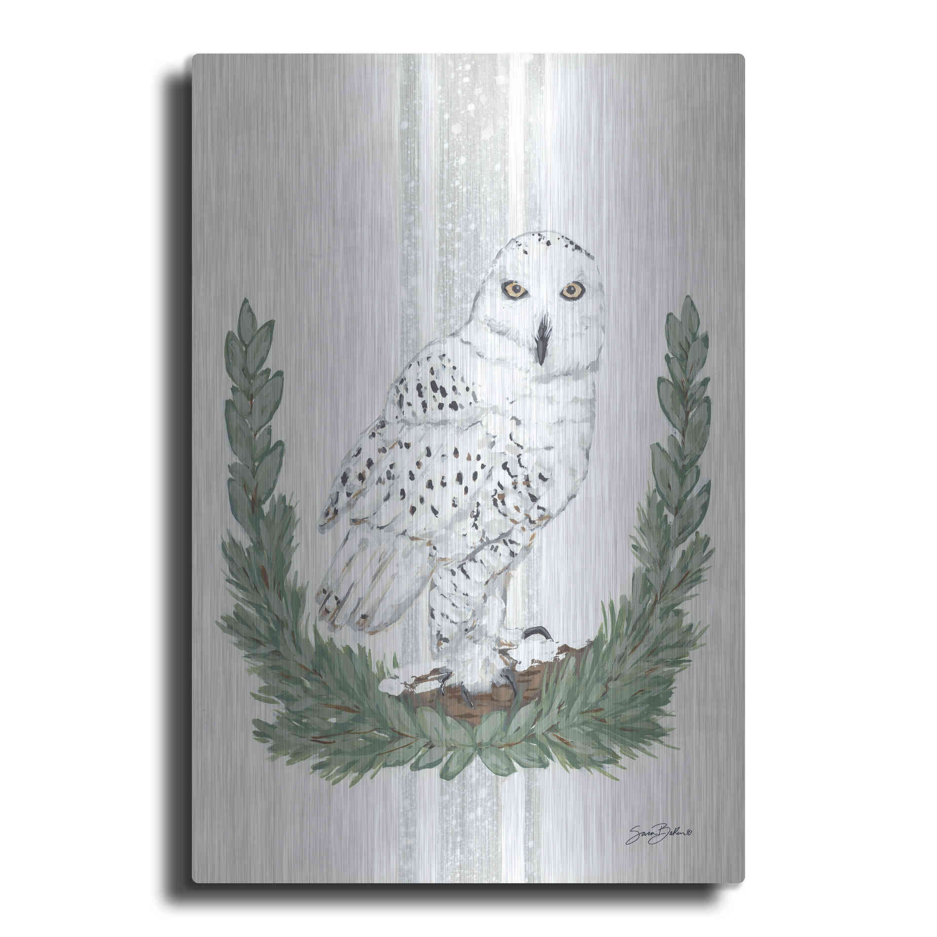 Luxe Metal Art 'Arctic Winter Owl  ' by Sara Baker, Metal Wall Art