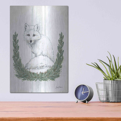 Luxe Metal Art 'Arctic Winter Fox  ' by Sara Baker, Metal Wall Art,12x16