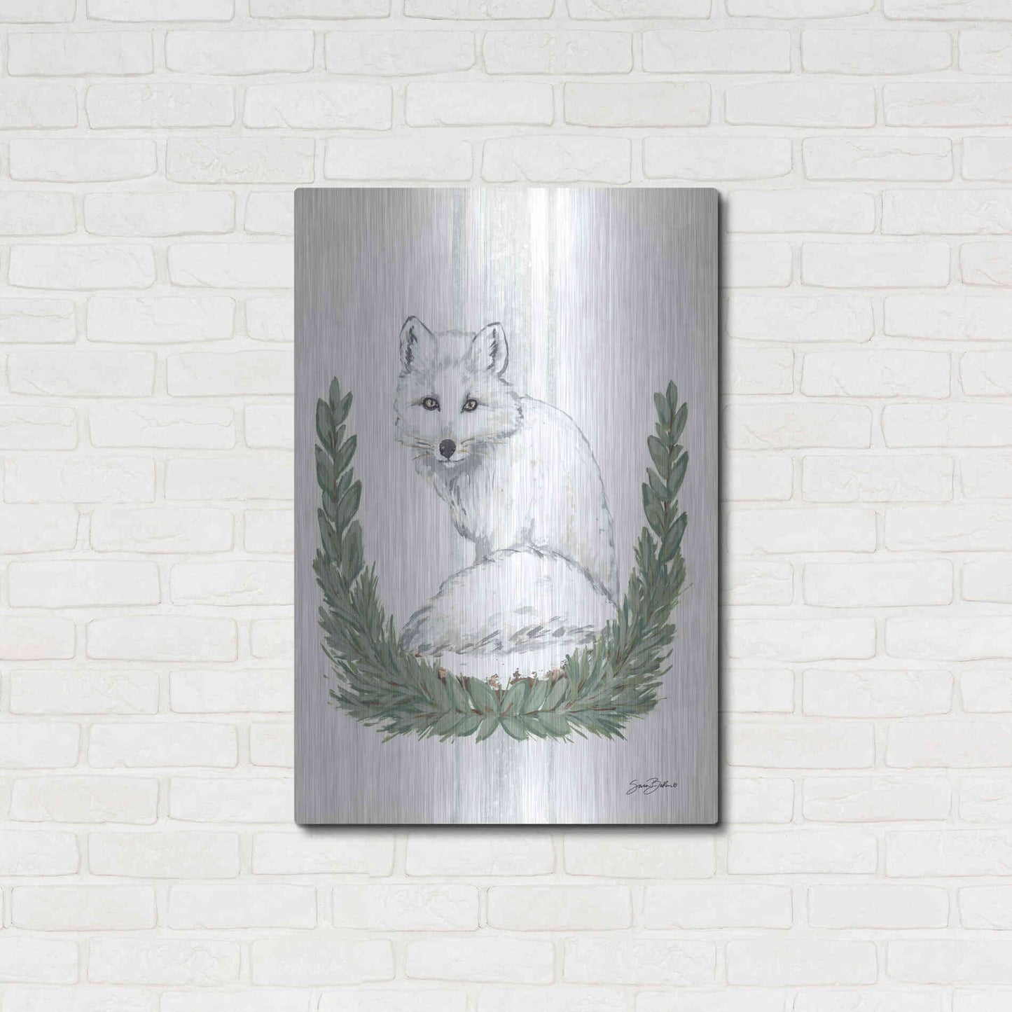 Luxe Metal Art 'Arctic Winter Fox  ' by Sara Baker, Metal Wall Art,24x36