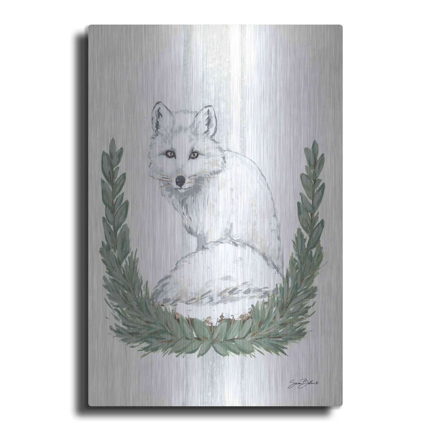 Luxe Metal Art 'Arctic Winter Fox  ' by Sara Baker, Metal Wall Art
