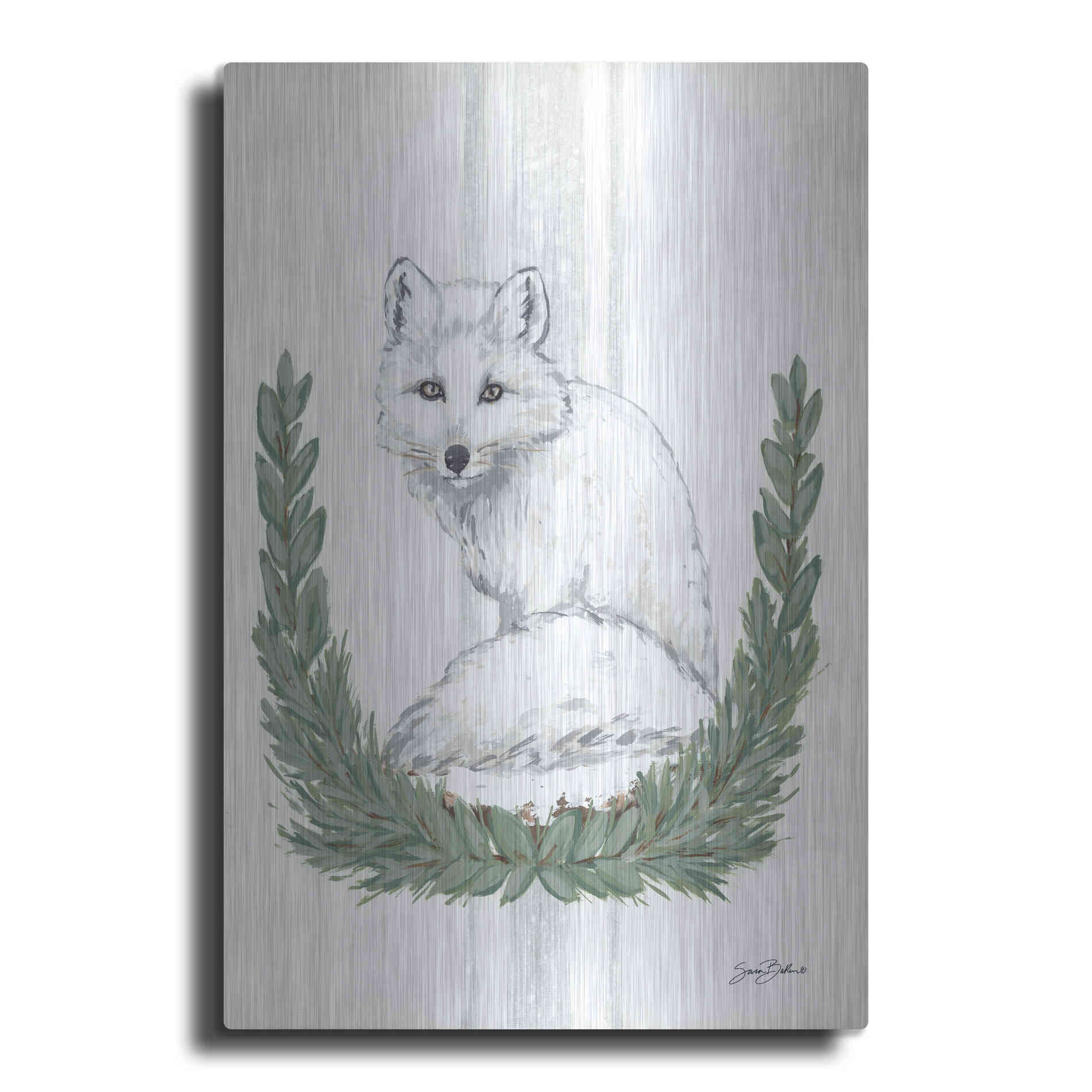 Luxe Metal Art 'Arctic Winter Fox  ' by Sara Baker, Metal Wall Art