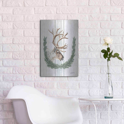 Luxe Metal Art 'Arctic Winter Reindeer  ' by Sara Baker, Metal Wall Art,16x24